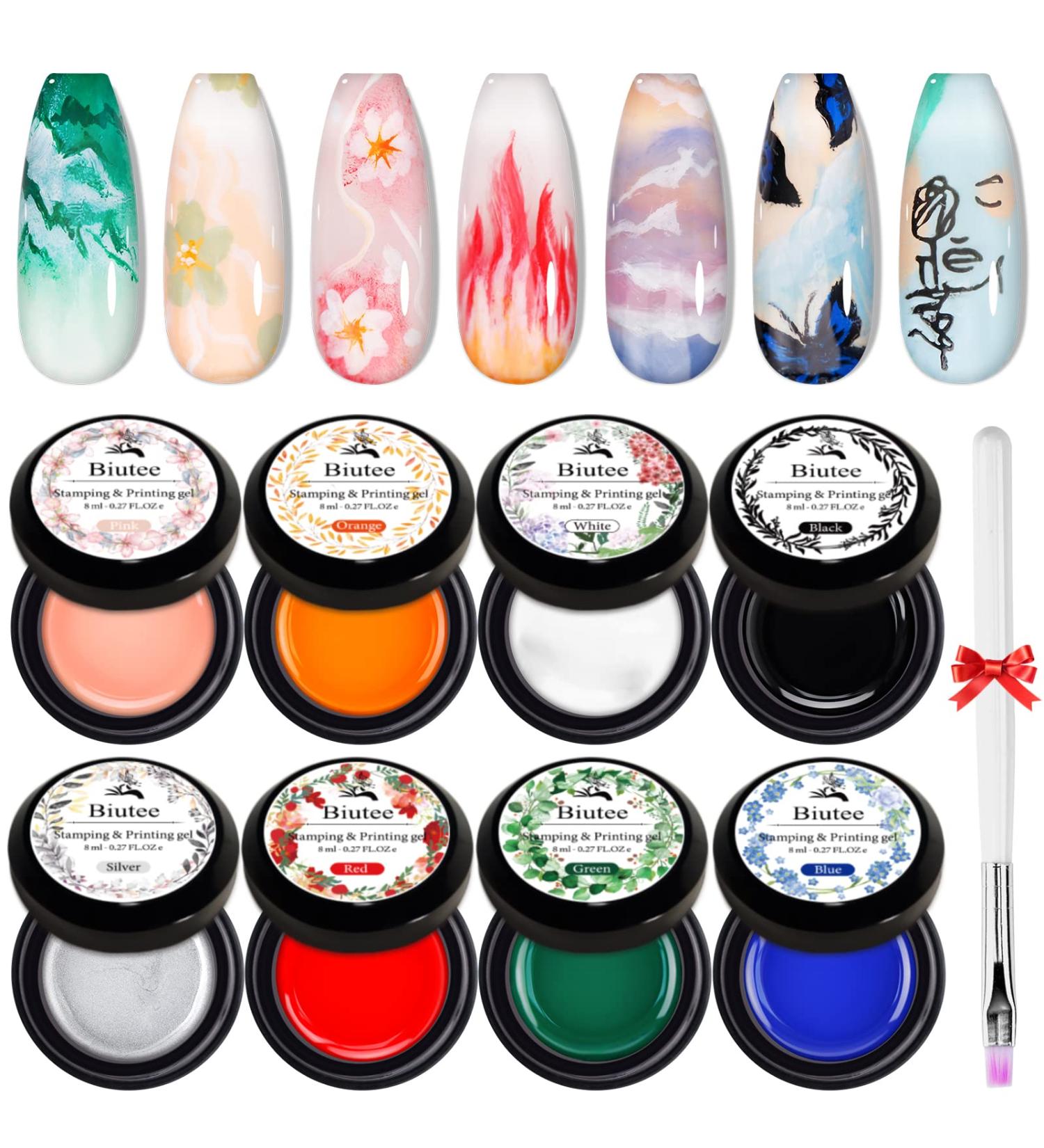 Biutee Stamping Paint Nail Polish Gel Stamper Kit - 8 Colors UV Gel Polish Set for Nail Art | Spring/Summer Gift - Buy Online on GoSupps.com