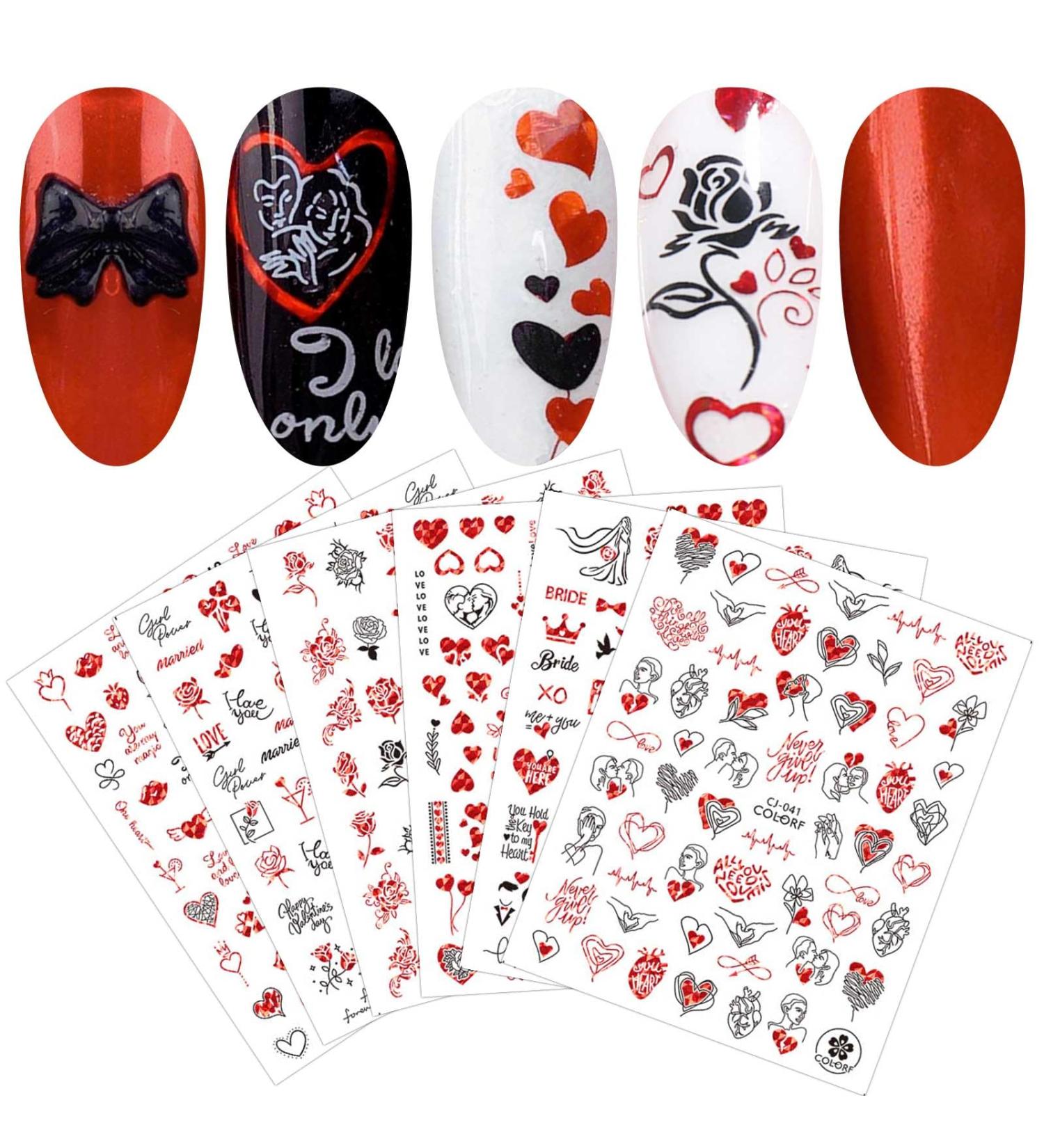 9 Sheets Valentines Day Nail Art Stickers Decals Self-Adhesive Love Rose Flowers Red Black Nail Supplies Nail Art Design Decoration Accessories - Buy Online on GoSupps.com