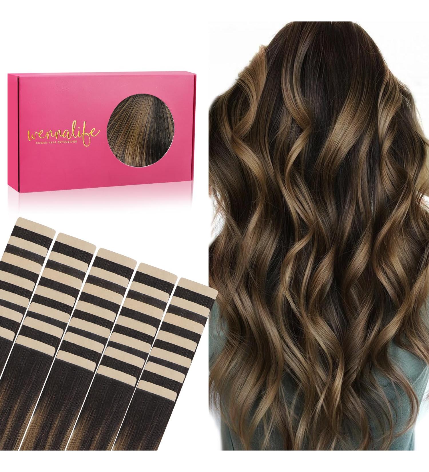 Buy If-of-Hearted 40pcs 100g 50cm Balayage Dark Brown to Chestnut Brown Real Hair Tape Extensions - Invisible & Silky Quality - Buy Online on GoSupps.com
