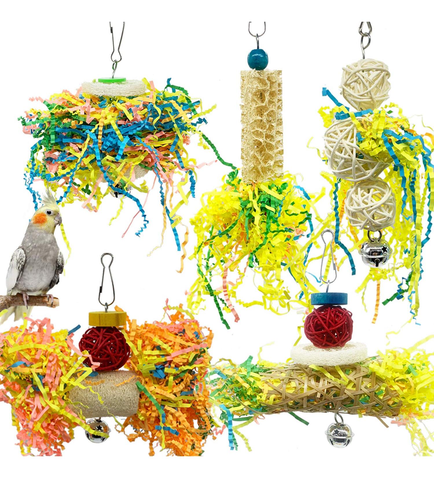 Bird Parrots Shredding Toys - Foraging & Chewing Accessories for Lovebird, Cockatiel, Conure, African Grey - Hanging Loofah & Cage Shredder Toys - Buy Online on GoSupps.com