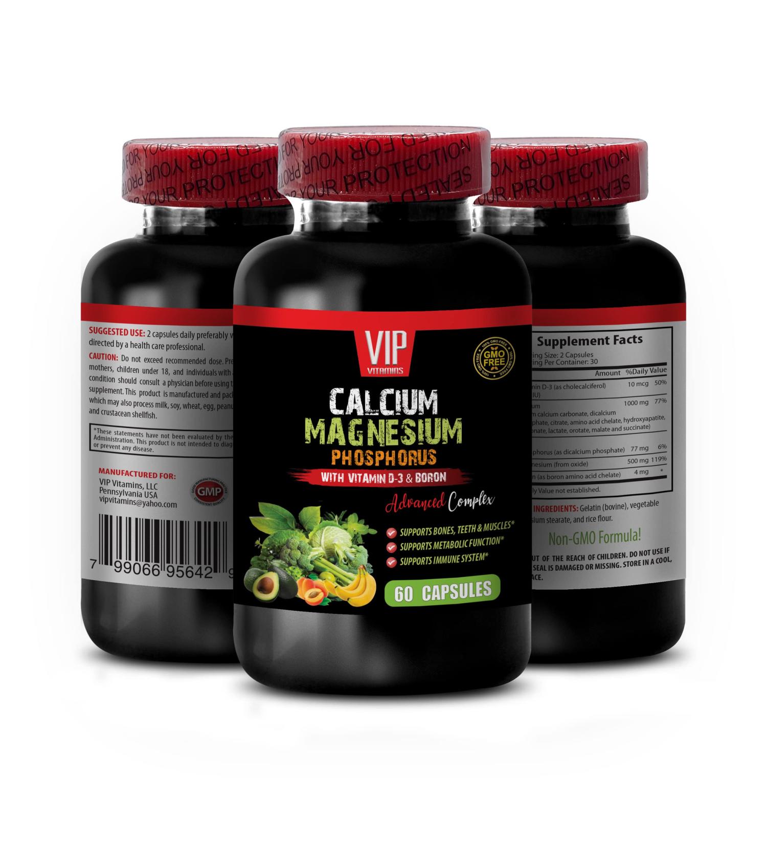 Phosphorus-Rich Calcium Supplement - Calcium Magnesium Phosphorus - Calcium Magnesium Phosphorus Powder Phosphorus Supplement for Energy Phosphorus and Calcium support1 Bottle 60 Capsules - Buy Online on GoSupps.com