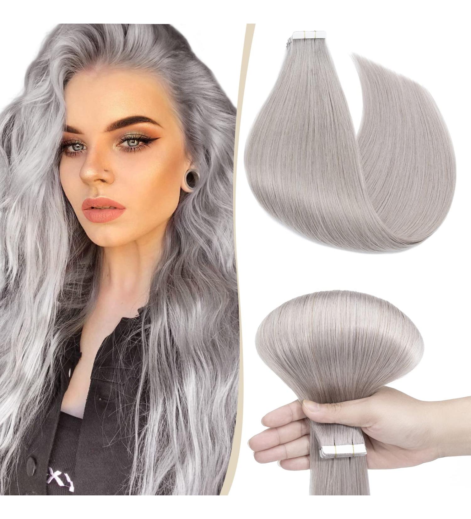 SEGO Tape Extensions - 100% Remy Human Hair Extensions 10pcs Grey Straight Adhesive Hairpieces 12 (30cm) 25g - Buy Online on GoSupps.com