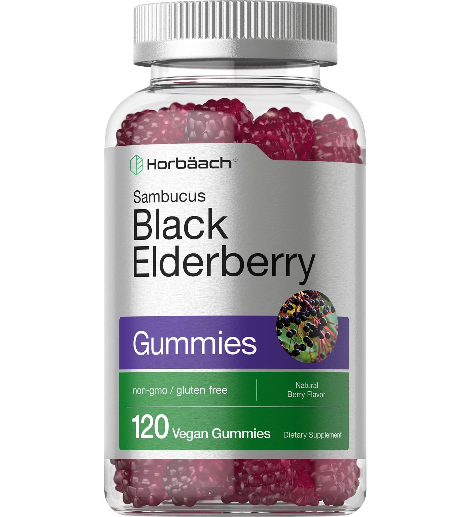 Horbaach Elderberry Gummies with Zinc, Vitamin C | 120 Vegan Non-GMO Gluten Free Gummies for Adults - Black Elderberry Supplement - Buy Online on GoSupps.com