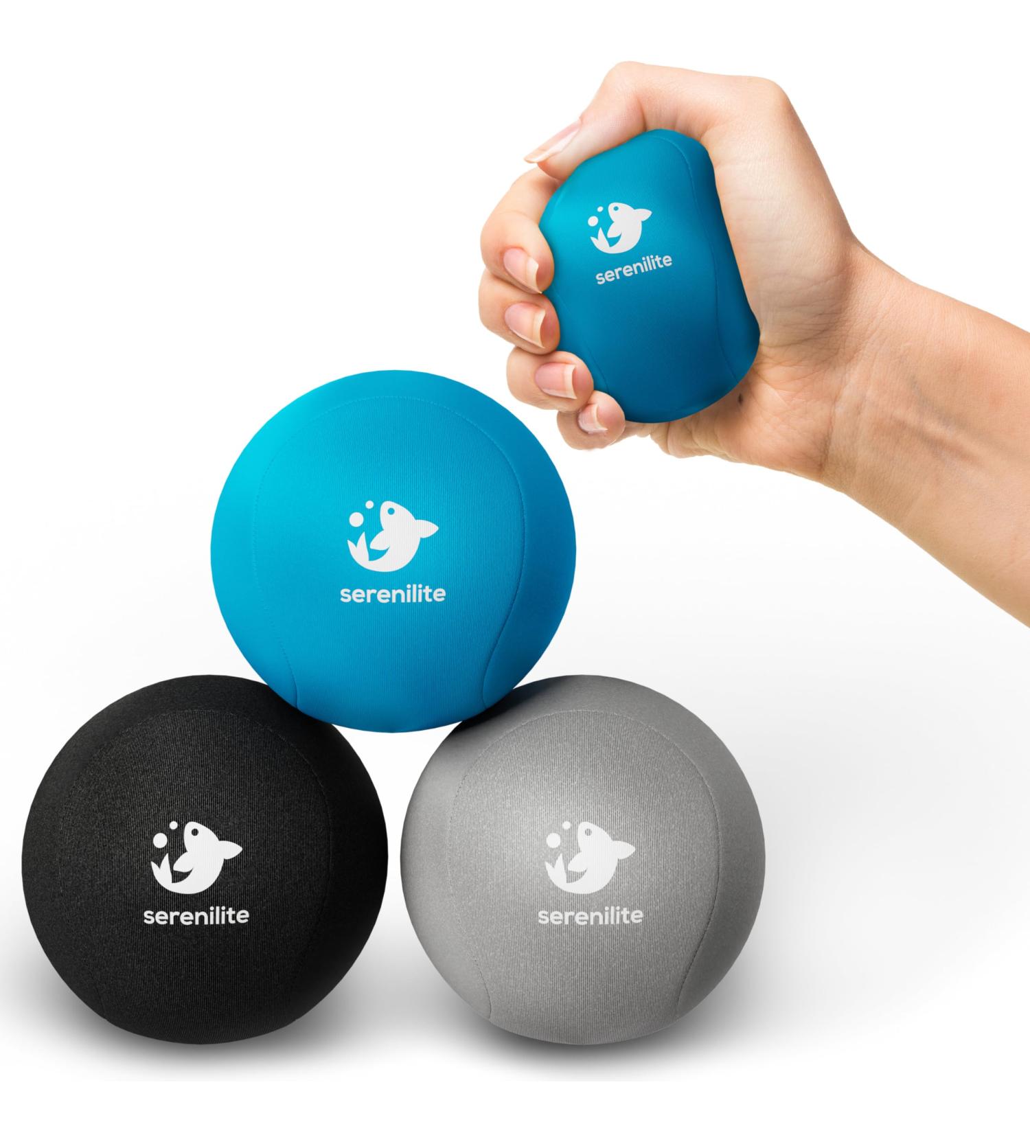 Serenilite Hand Trainer Therapy Stress Balls | Squishy Grip Strengthening Balls for Stress Relief | Black Blue Gray - Perfect for Adults - Buy Online on GoSupps.com