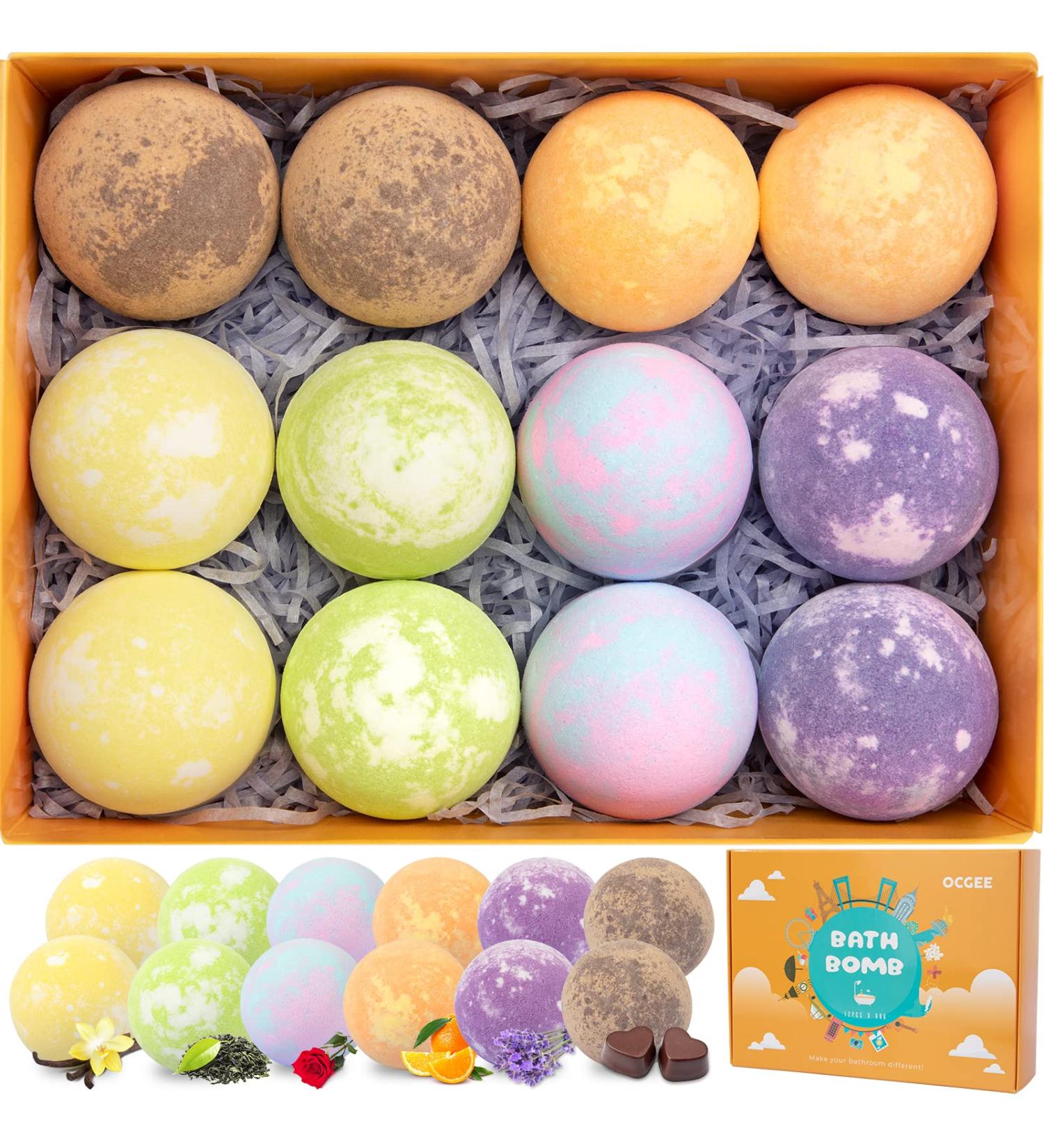 Organic Essential Oil Bath Bombs Gift Set - 12 Pcs, Travel Series with Individually Wrapped Natural Bath Balls in 6 Unique Scents, Long Fizz Spa for Women/Kids, Relaxation Therapy - 12*2.1oz - Buy Online on GoSupps.com
