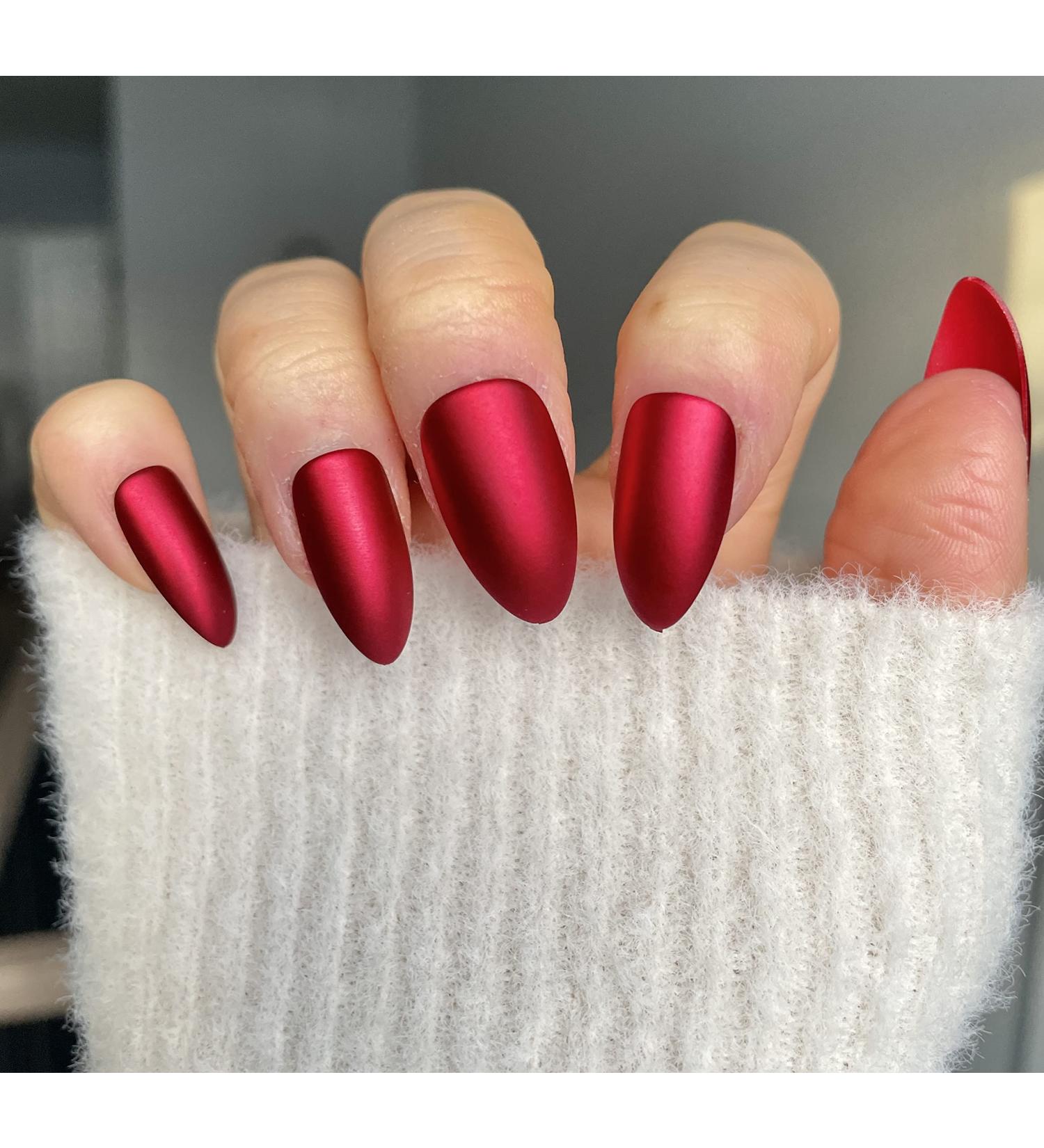 TEN NAILS 24pcs Stiletto False Nails Almond Fake Nails Acrylic Long Tips 12 Sizes with Glue (Matte Metallic Red) - Buy Online on GoSupps.com