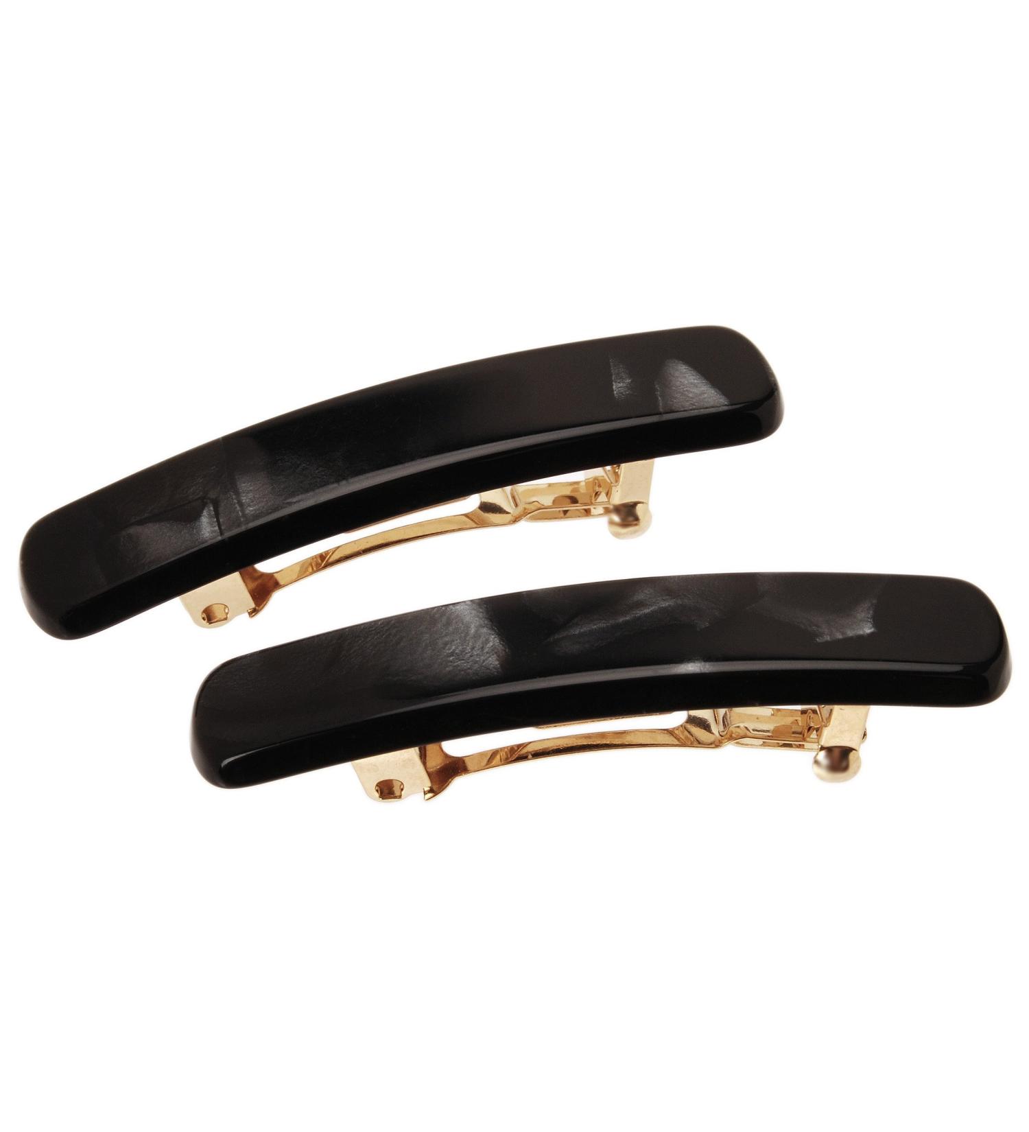 France Luxe Mini Rectangle Barrette, Nacro Black, Set of 2 - Classic French Design For Everyday Wear