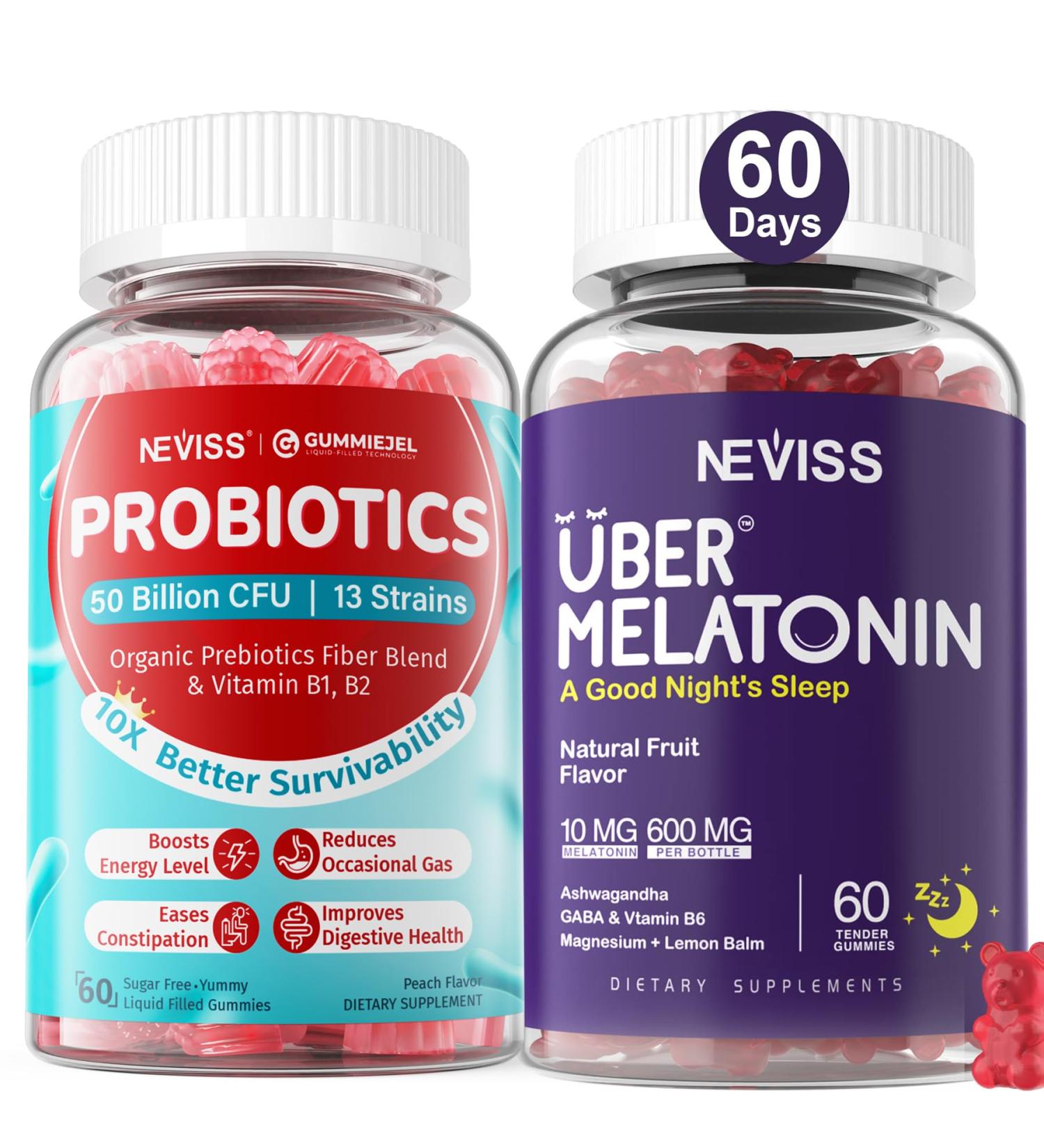 NEVISS Melatonin Gummies 10mg + Sugar Free Probiotics Gummies - Buy Online on GoSupps.com