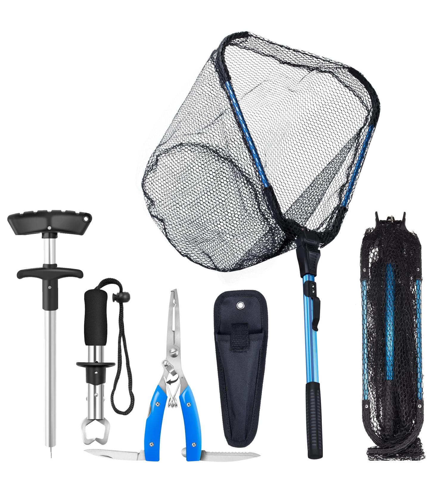 Bombrooster 4PC Kayak Fishing Tool Kit - Foldable Landing Net, Grips, Pliers, Hook Remover Set - Blue 4pcs Fishing Tools Kit - Buy Online on GoSupps.com