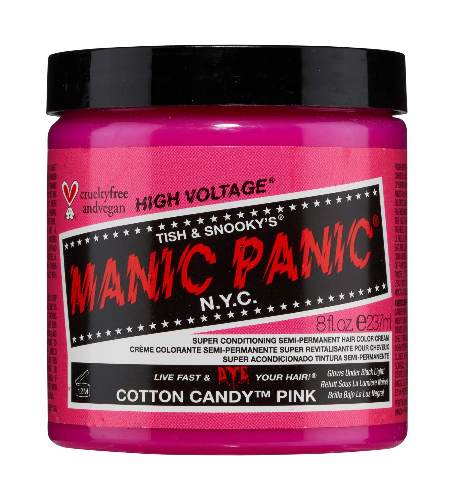 Manic Panic Cotton Candy Pink Hair Dye 8 fl oz - Vegan, PPD & Ammonia-Free Semi-Permanent Hair Color - Glows in Blacklight - Bright Cool-Toned Pink Shade - Buy Online on GoSupps.com