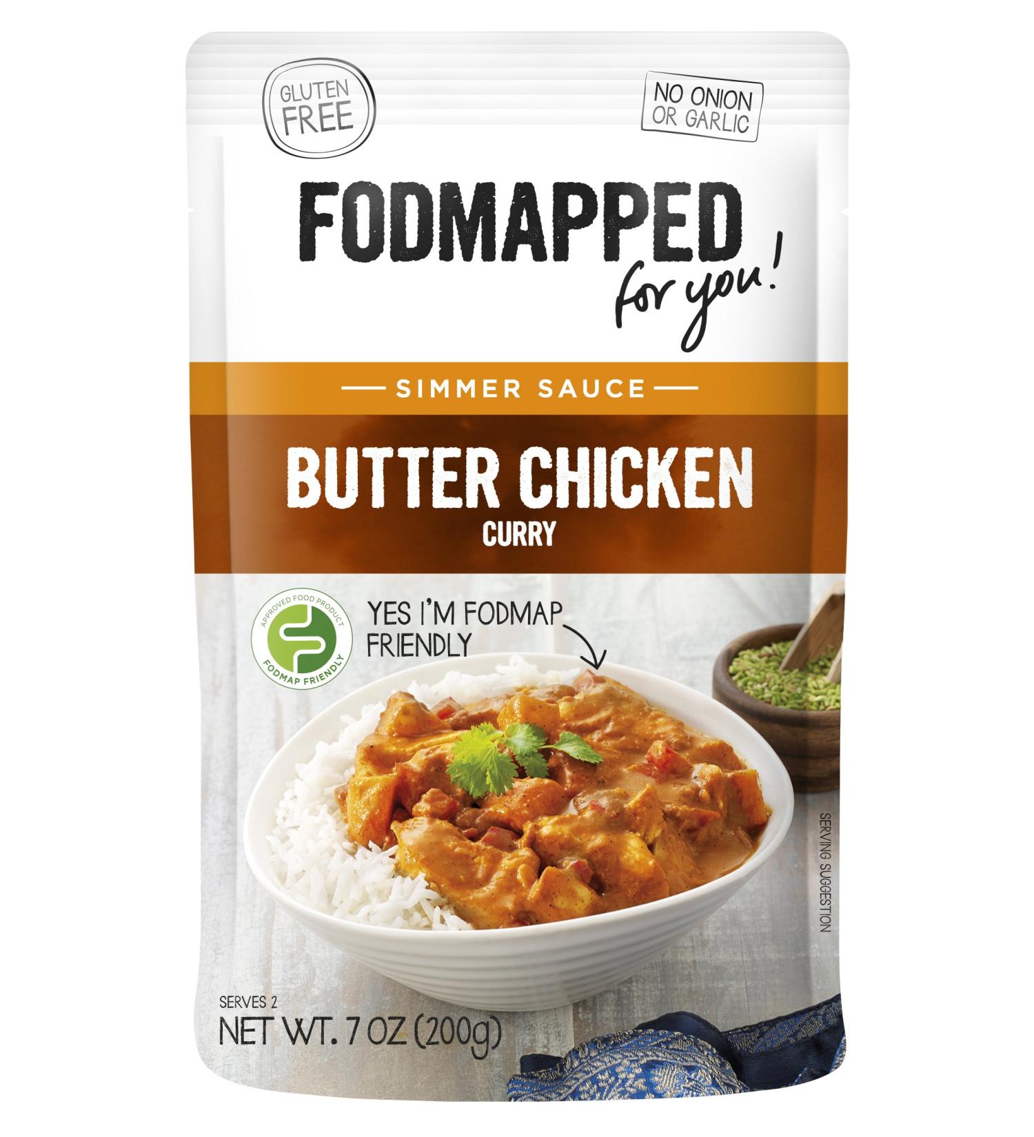 FODMAPPED Low FODMAP Butter Chicken Simmer Sauce 7 OZ (200g) - Authentic Indian Flavors | Shop Now! - Buy Online on GoSupps.com