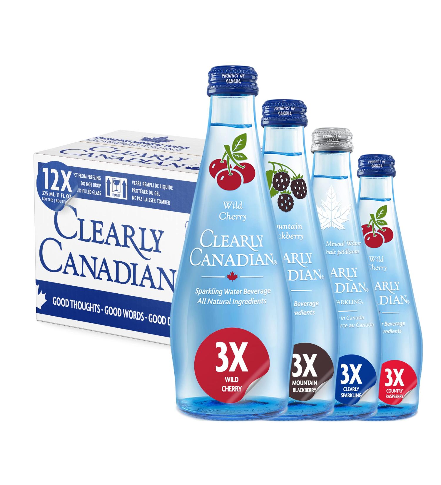 Clearly Canadian Variety Pack: Natural Spring Water Mixed Flavors - 12 Bottles x 325mL - Buy Online on GoSupps.com