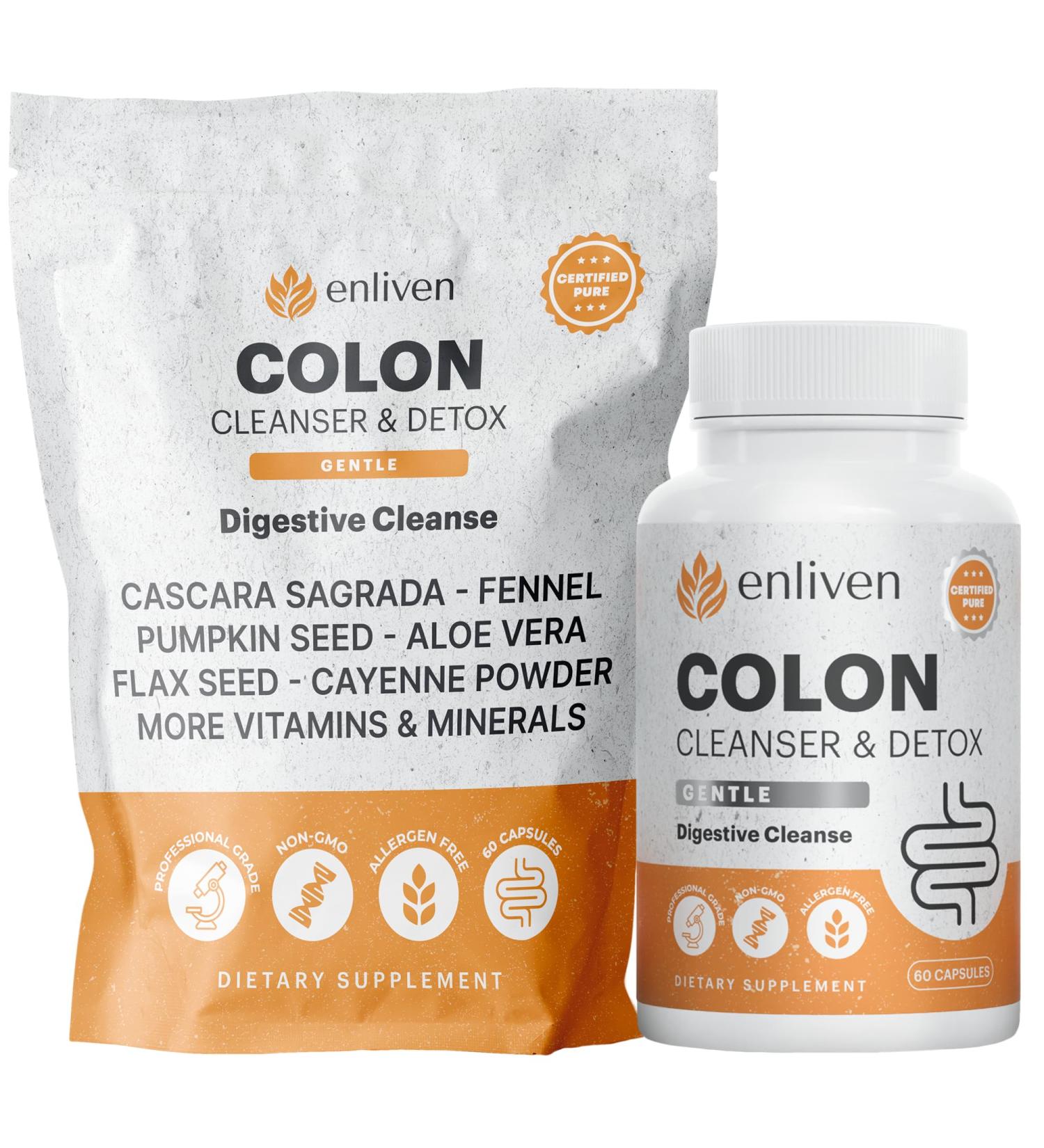 Enliven Gentle Colon Cleanse | Daily Detox & Weight Loss | Natural Herb Blend for Digestive Health | Made in the USA - 60 Capsules - Buy Online on GoSupps.com