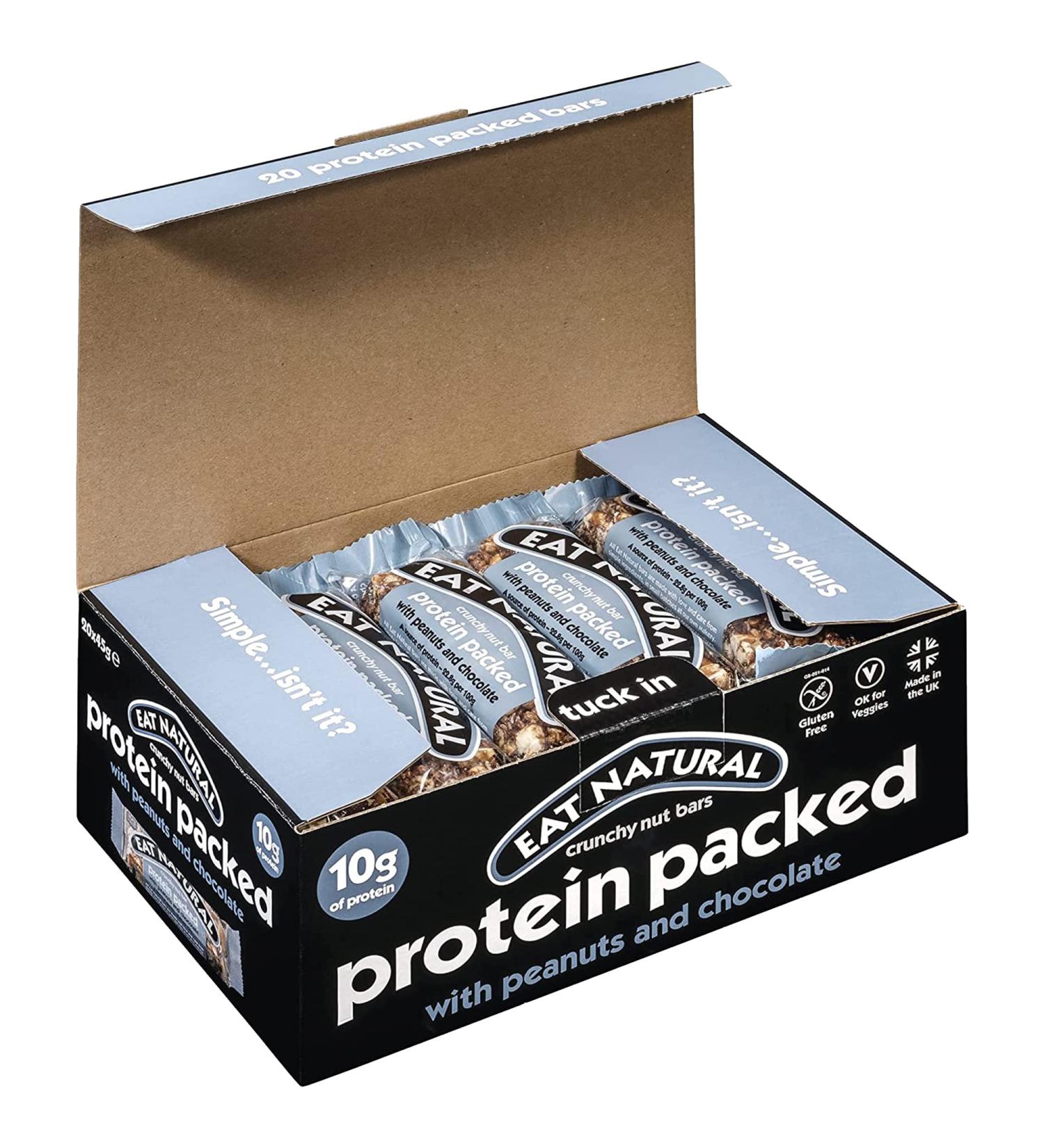 Eat Natural Protein Bars - Peanuts & Chocolate Nut Bar 20 x 45g - Gluten Free & Seriously Crunchy Snack Bars - 20 Count Pack - Buy Online on GoSupps.com