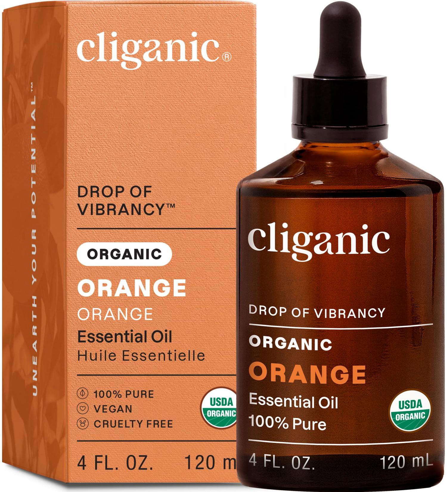 Cliganic Organic Sweet Orange Essential Oil, 4oz - 100% Pure Natural for Aromatherapy Diffuser | Non-GMO Verified - Buy Online on GoSupps.com