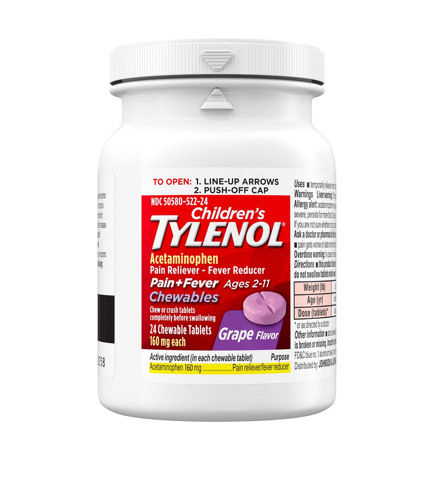 Children's Tylenol Chewables 160mg Acetaminophen | Grape Flavor 24 ct - Pain & Fever Relief - Buy Online on GoSupps.com