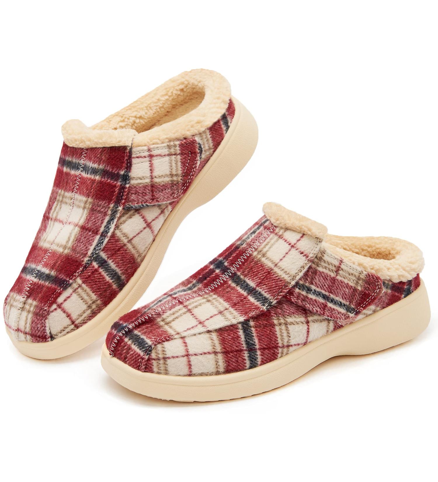 EVGLOW Men's Adjustable Orthopedic Slippers for Plantar Fasciitis & Foot Pain Relief | Arch Support, Size 11, Beige/Red - Buy Online on GoSupps.com