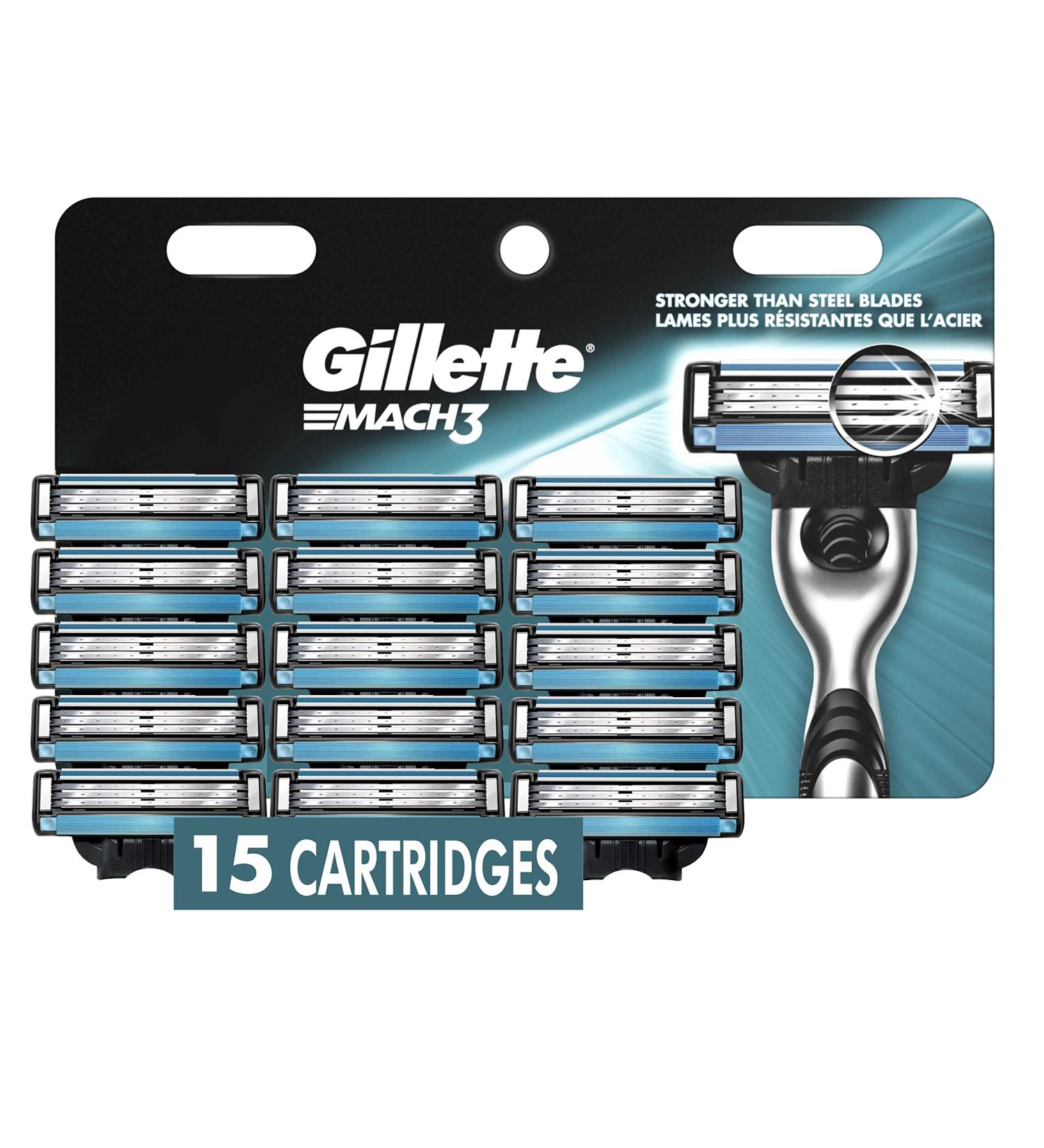 Gillette Mach3 Men's Razor Blade Refills - 15 Count, Sensitive Skin Design - Buy Online on GoSupps.com