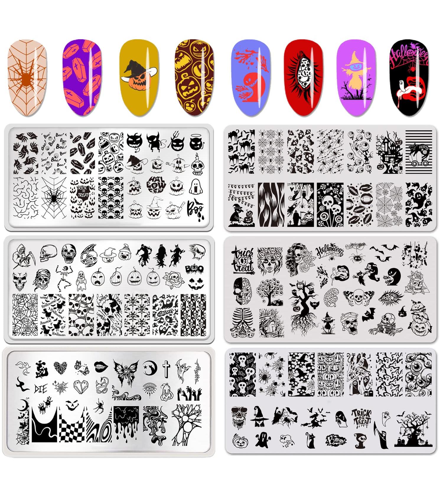 Halloween Nail Stamping Plate Set - Skull, Bat, Witch, Spider, Pumpkin, Blood Design - Buy Online on GoSupps.com