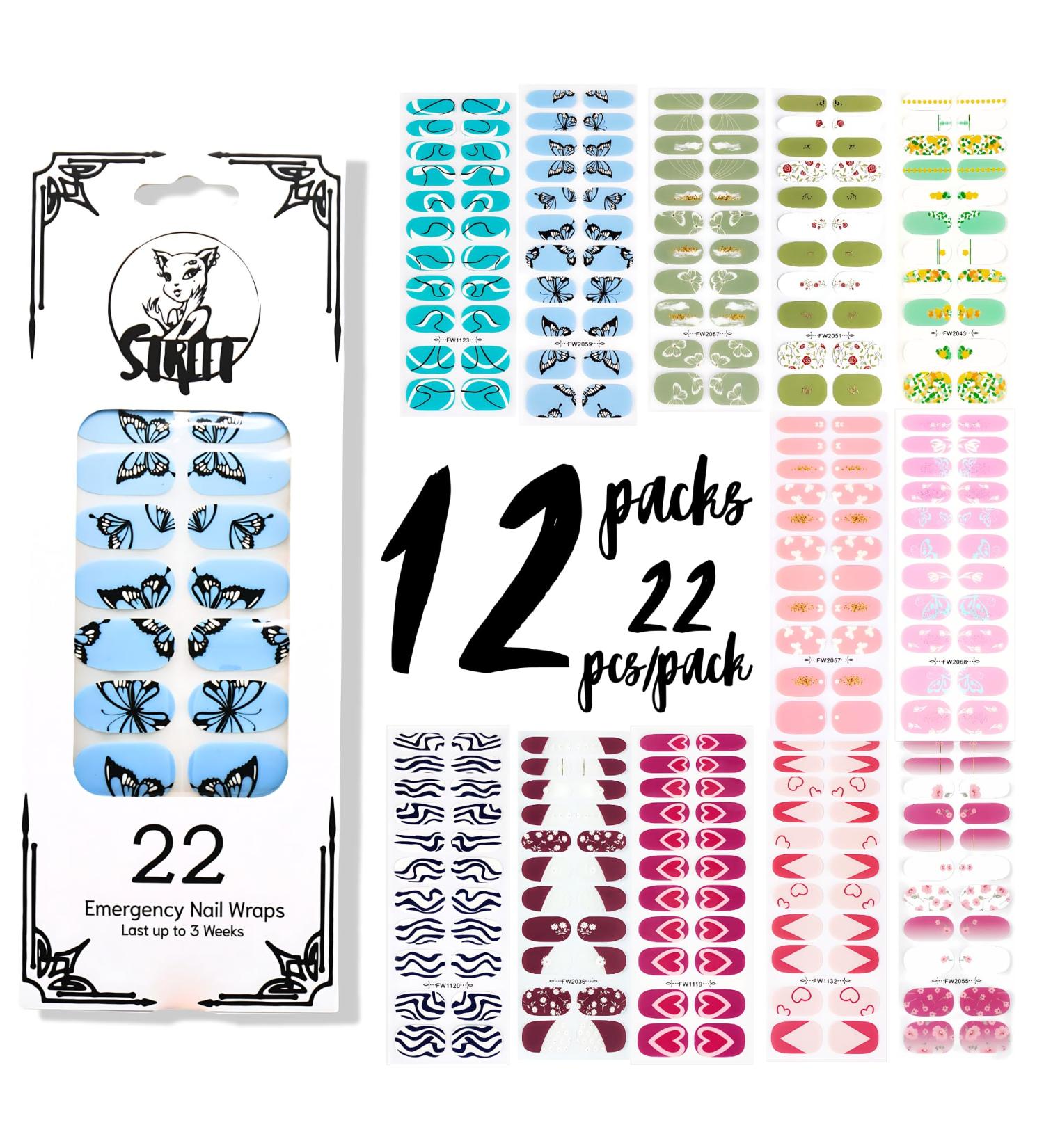 StreetKitty Emergency Nail Wraps Dreamscape Collection 12 Packs of 22 Nail Polish Strips Non-Toxic Premium Quality Easy Application Nail Art Stickers (12 Nature Dreamscape Collection) 12 Nature Dreamscape Collection - Buy Online on GoSupps.com