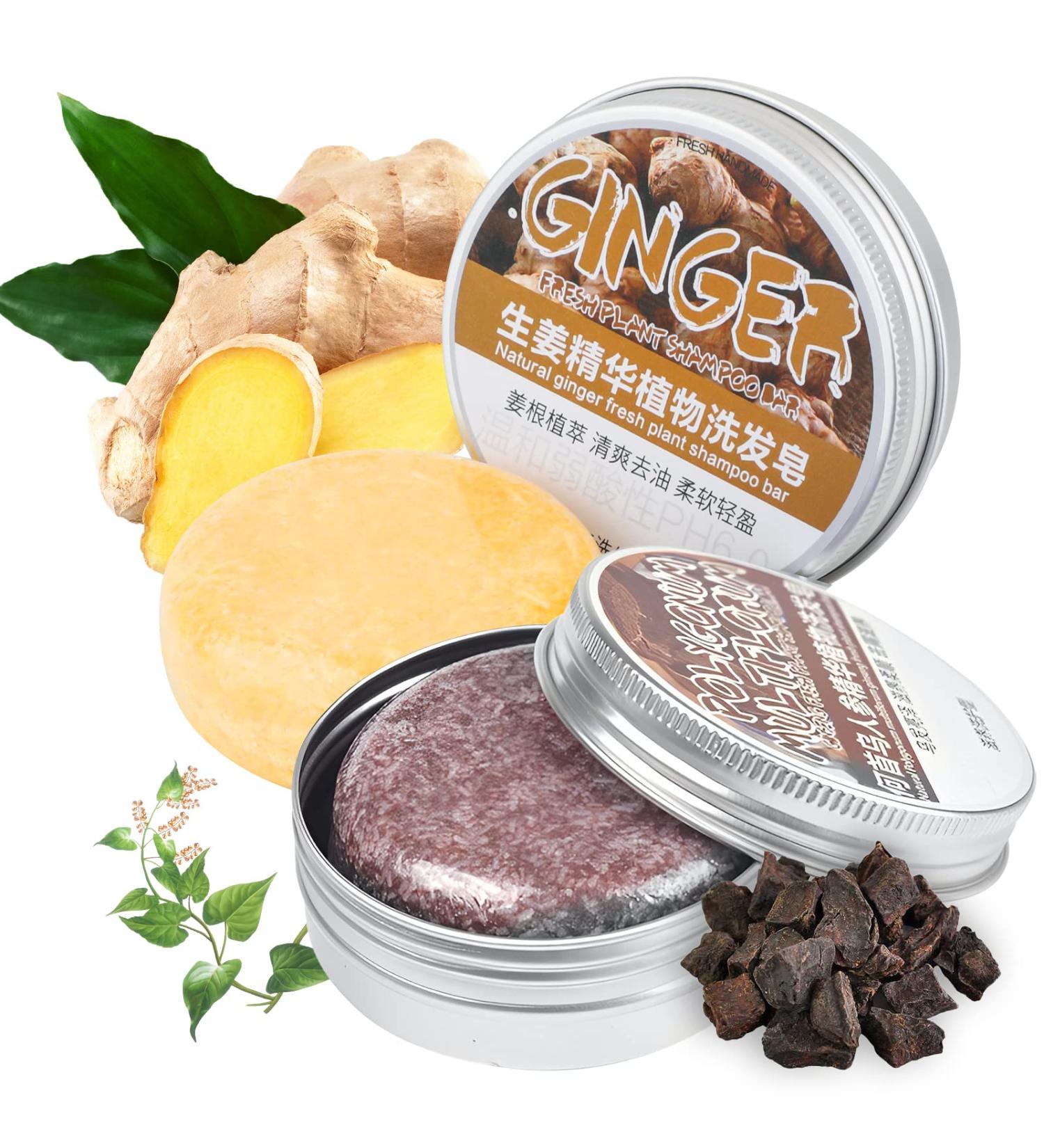 Organic Polygonum Multiflorum Ginger Hair Growth Shampoo Bars - Anti Hair Loss & Anti-Dandruff - 2pcs Set - Buy Online on GoSupps.com