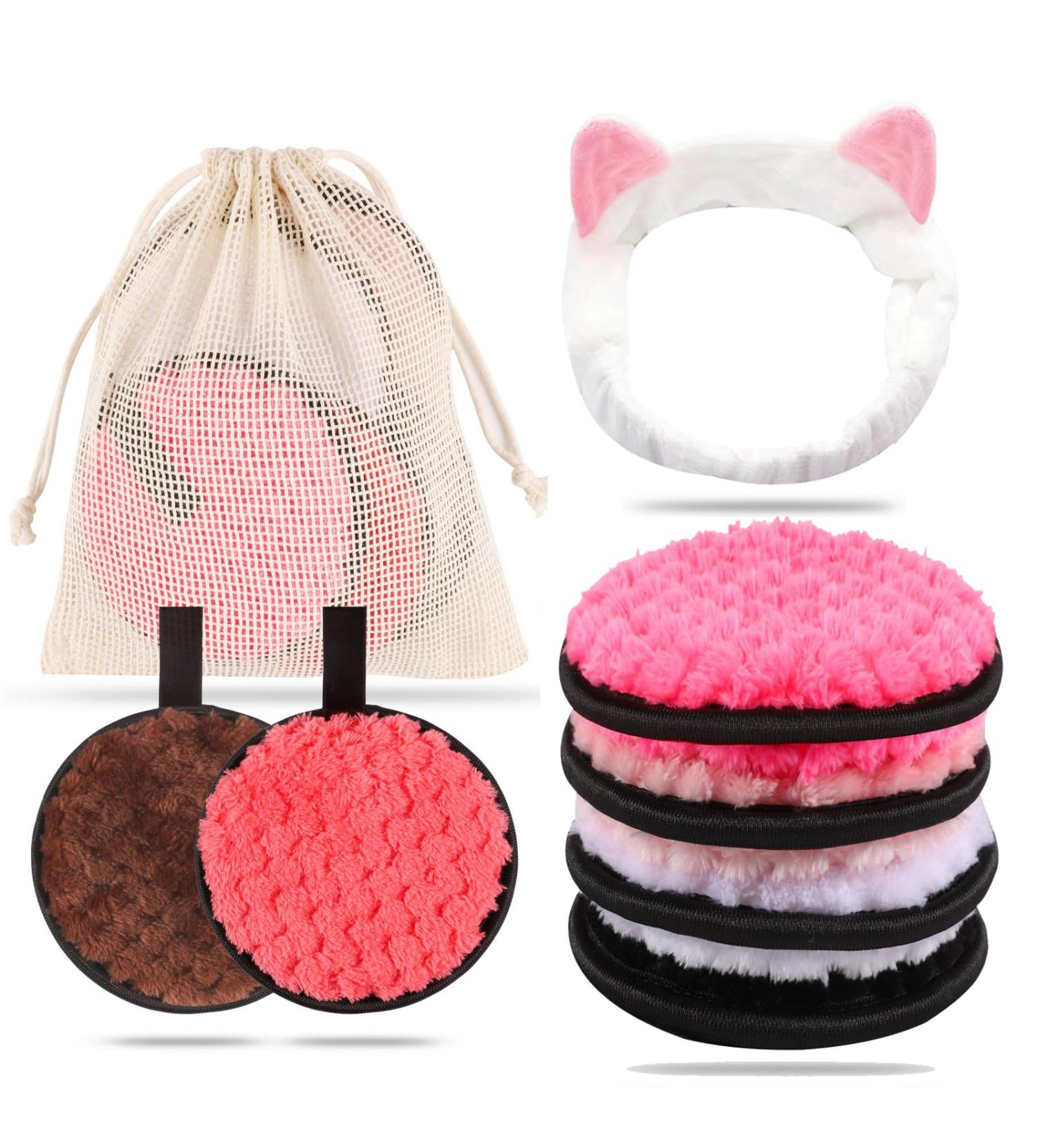 6-Pack Washable Slaughtering Pads | Reusable 11.5 cm Microfiber Cleaning Pads with Hair Band & Laundry Bag for Facial Care - Buy Online on GoSupps.com