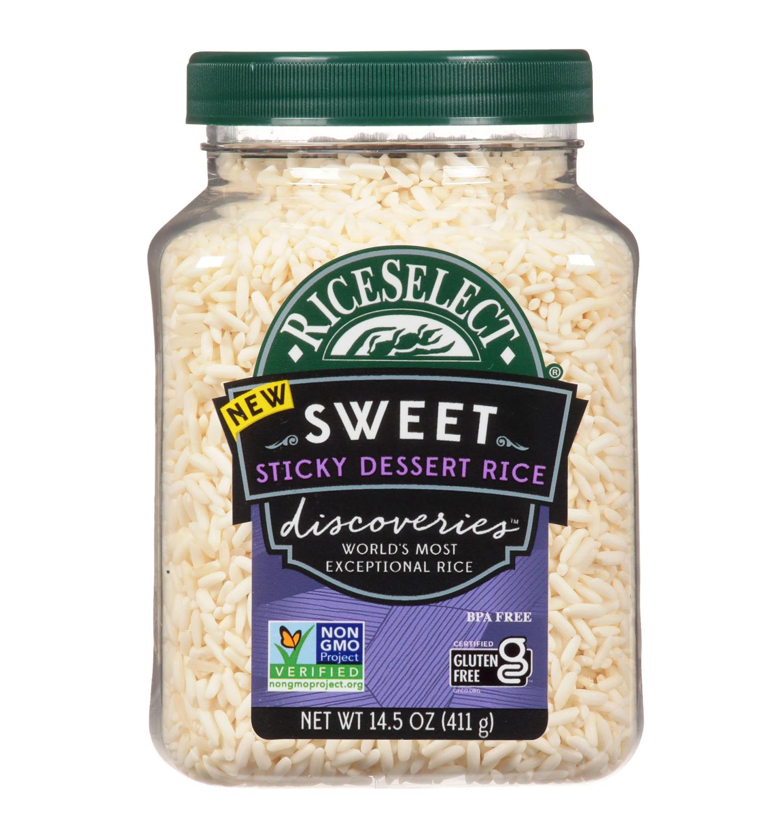 RiceSelect Discoveries Sweet Sticky Dessert Rice 14.5 oz Jar - Gluten-Free, Non-GMO, Vegan - White - Buy Online on GoSupps.com
