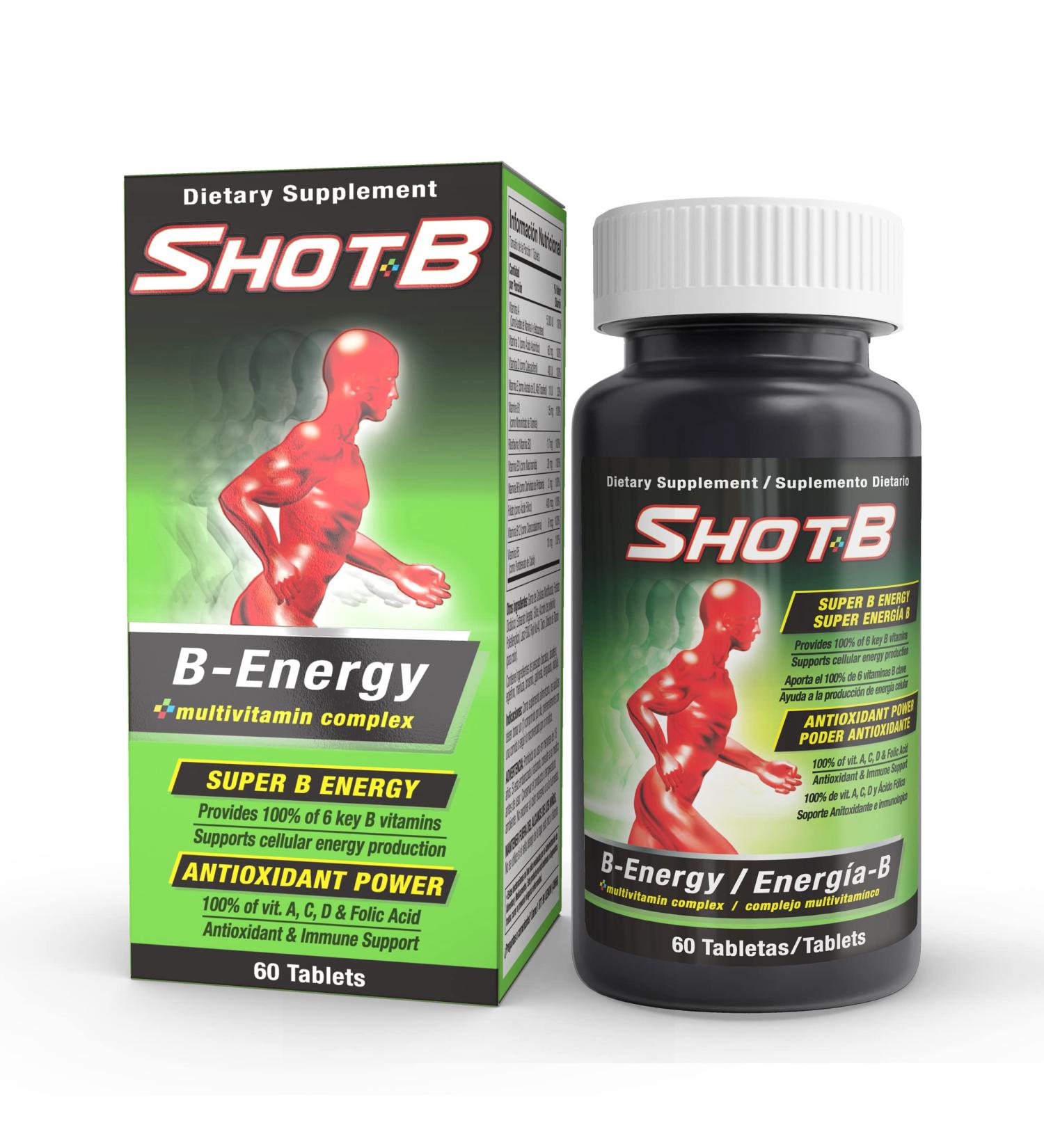 Shot B Energy Multivitamin Supplement - 60 Count - Green | Boost Energy & Vitality - Buy Online on GoSupps.com