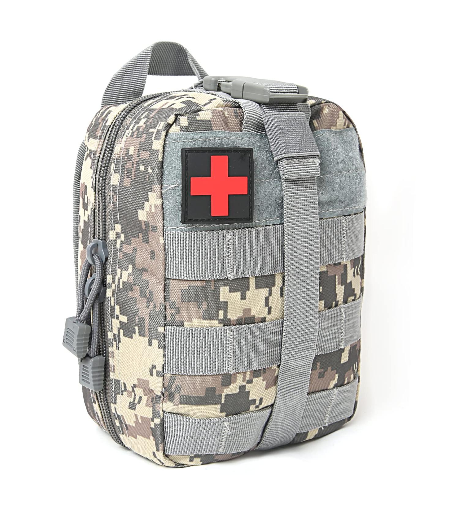 Waterproof Tactical First Aid Pocket Kit - Molle EMT Pouch for Outdoor Camping Travel & Adventure (Camo Gray) - Buy Online on GoSupps.com
