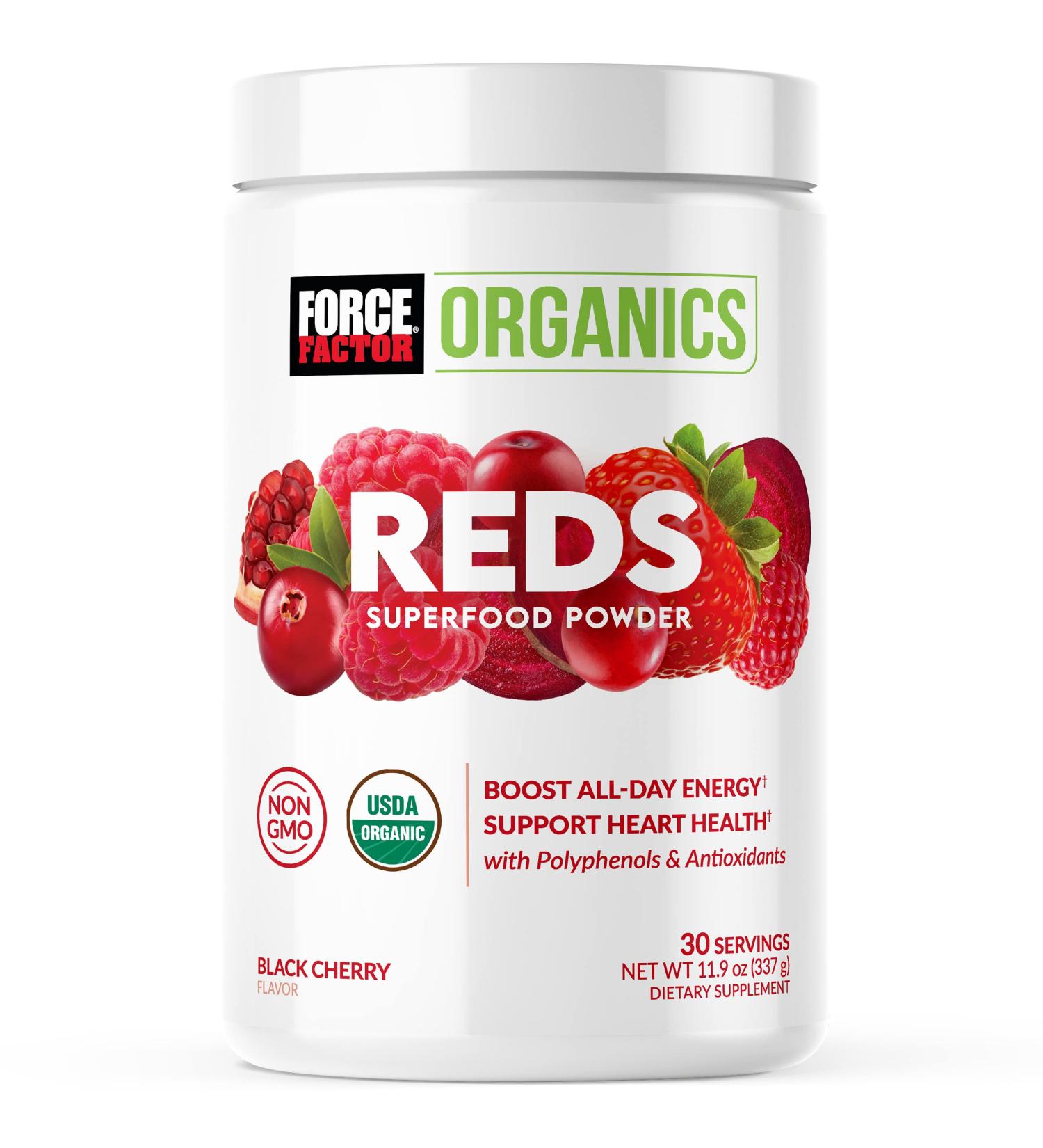 Force Factor Organics Reds Superfood Powder - All-Day Energy Boost with Beet Root & Chaga - Vegan & Non-GMO - 30 Servings - Buy Online on GoSupps.com