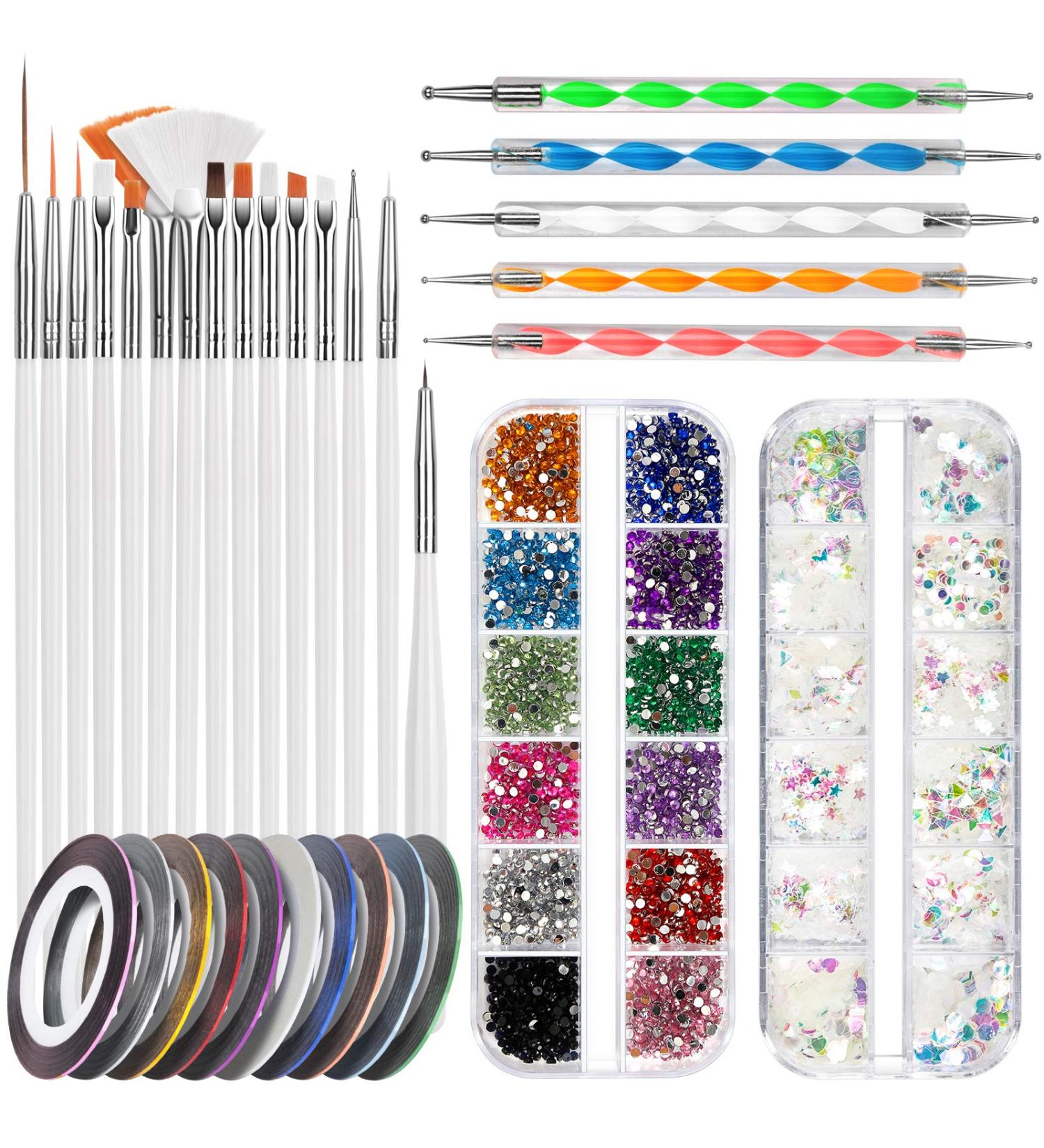 Fandamei 15-Piece Nail Art Brush Set - Gel Nails Dotting Pens & Rhinestones | Ultimate Manicure Tools - Buy Online on GoSupps.com