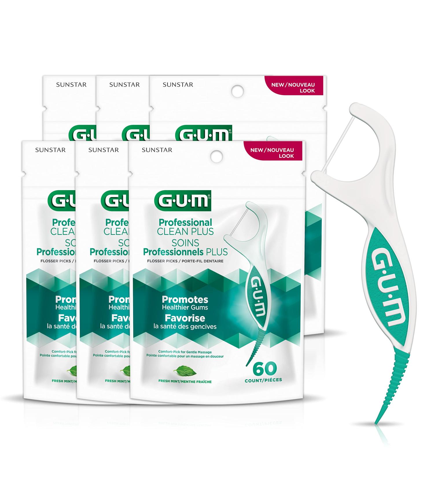 GUM Professional Clean Plus Dental String Flosser Picks Fresh Mint Shred-Resistant Floss 6 bags X 60ct (360 Flossers) Professional Clean Plus 1.00 m (Pack of 360) - Buy Online on GoSupps.com