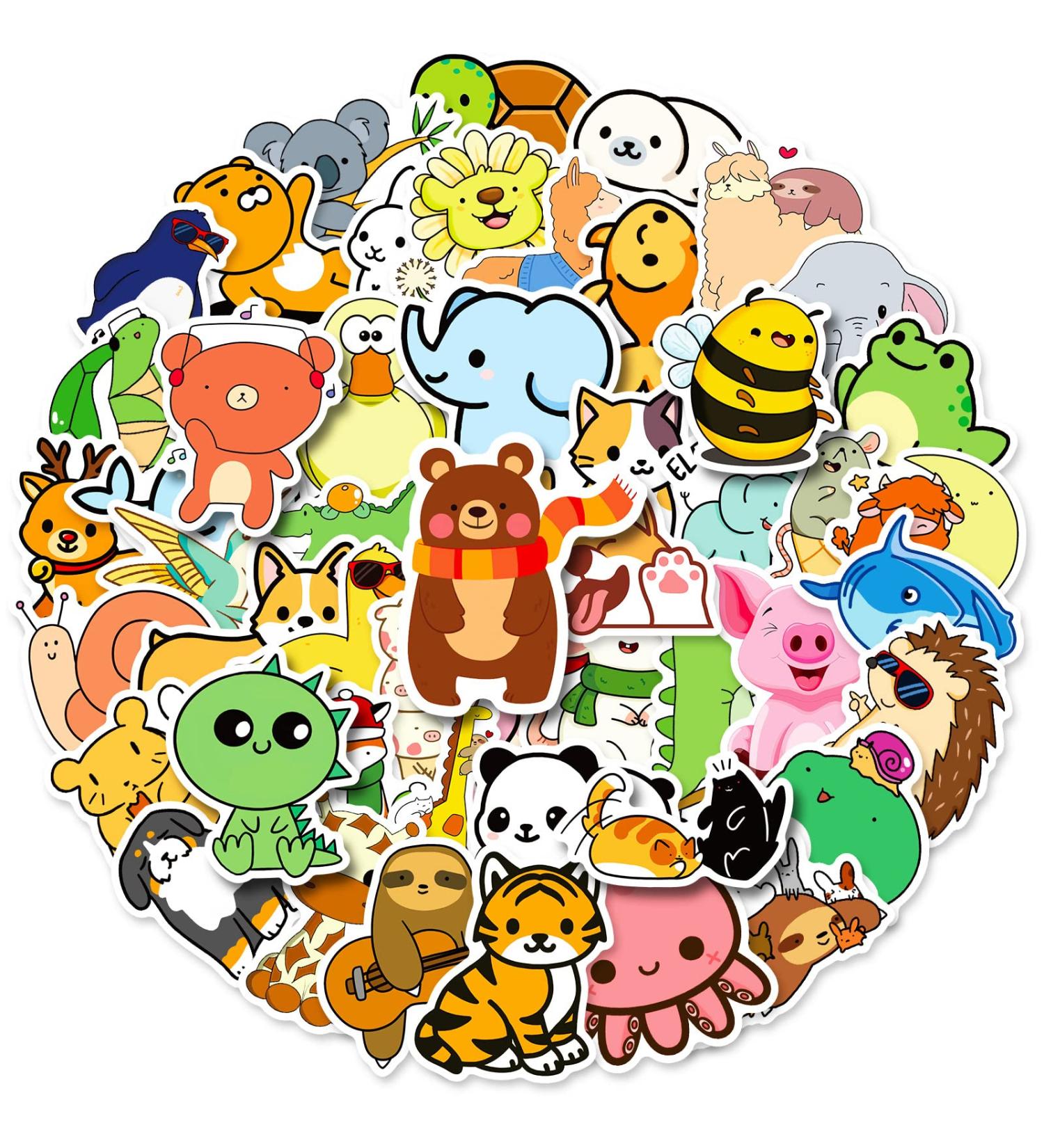 100pcs Cute Animal Stickers - Vibrant Laptop & Water Bottle Decals for Kids Teens & Girls - Frog Penguin Fox Panda & Elephant Designs - Buy Online on GoSupps.com