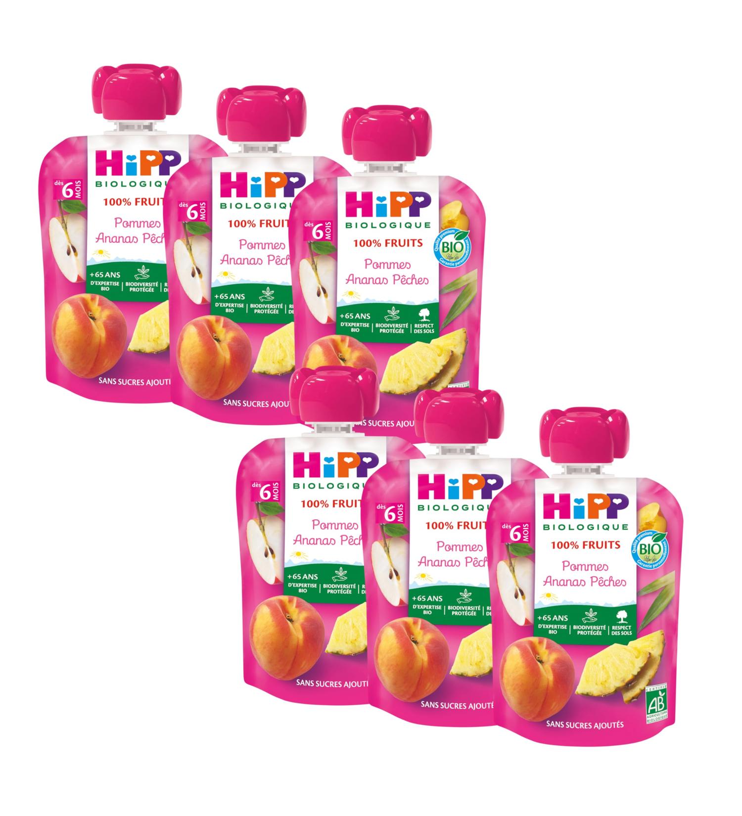 Hipp Organic Set of 6 Apple Pineapple Peach Pouches 90 g - Buy Online on GoSupps.com