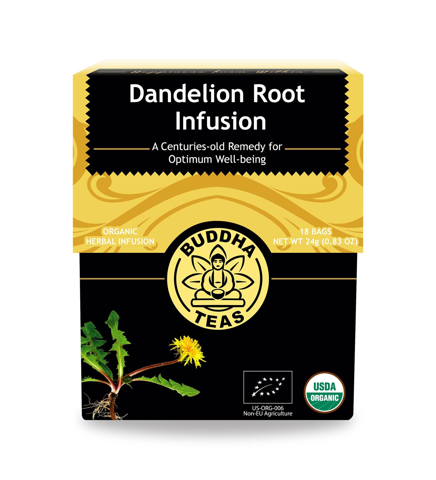 Buddha Teas Organic Dandelion Root Tea - USDA Organic, OU Kosher, 18 Bleach-Free Bags - Buy Online on GoSupps.com