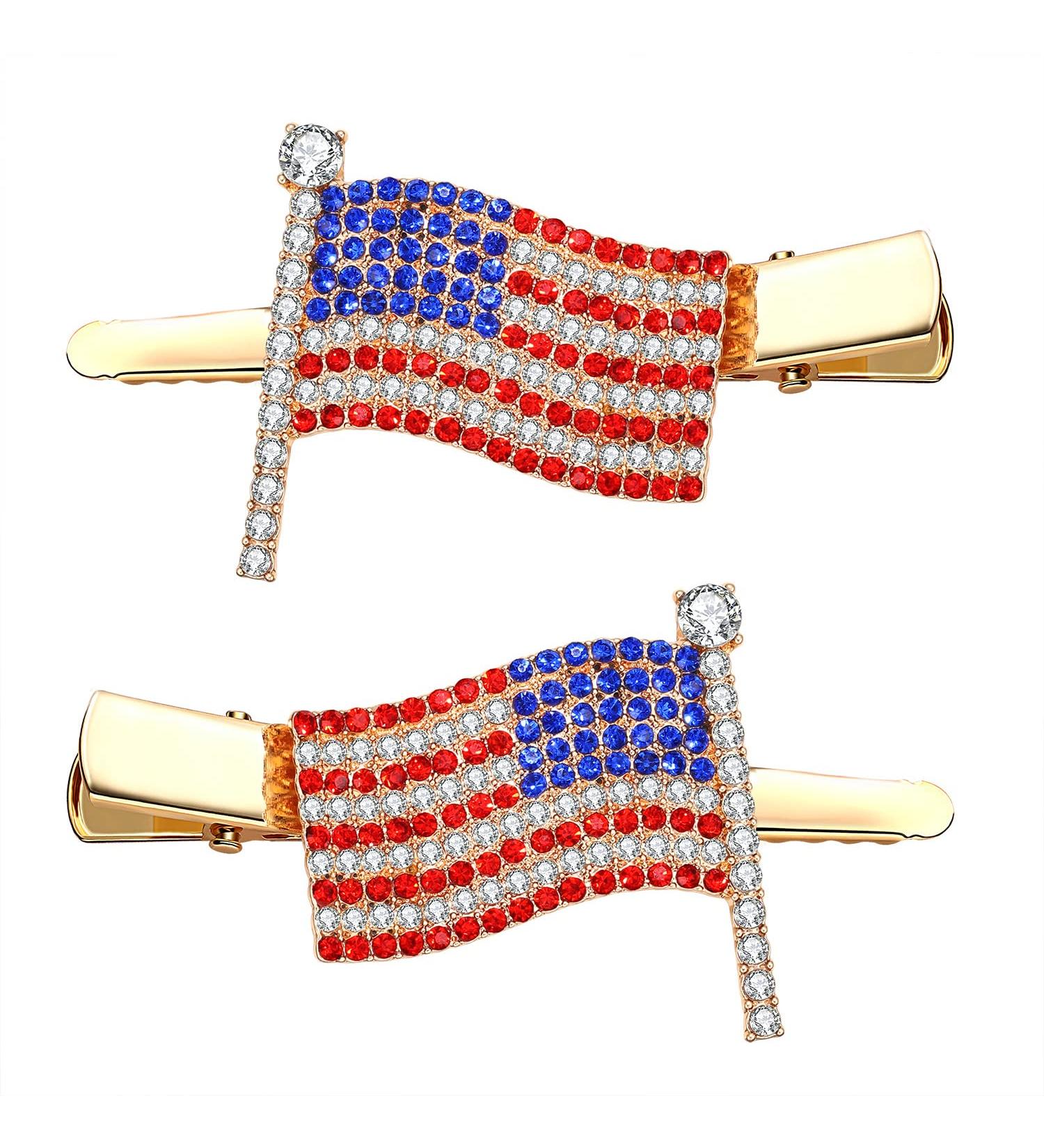 Patriotic Rhinestone Hair Clips - American Flag, Star, Heart Bows - Independence Day Accessories - Buy Online on GoSupps.com