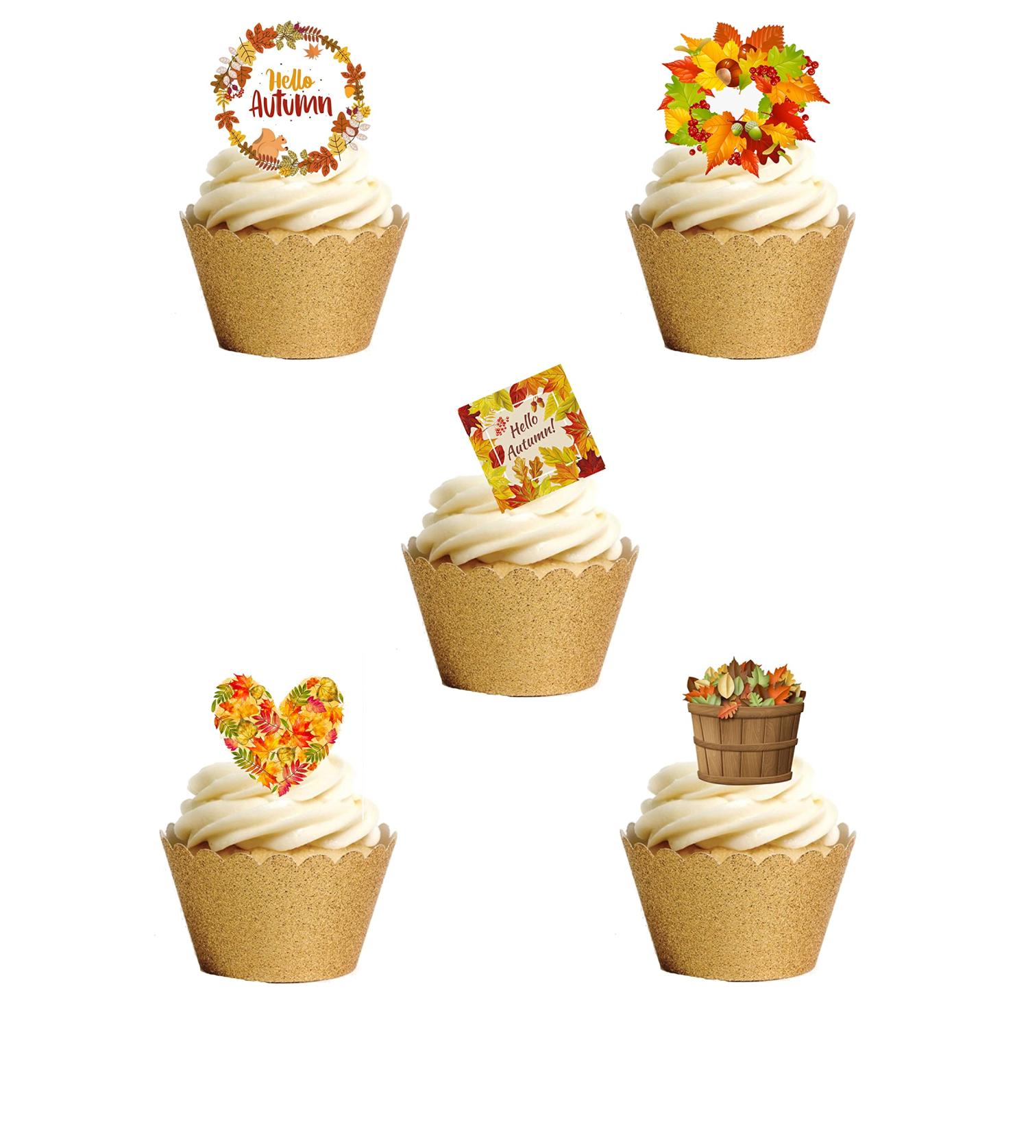 27 Stand Up AUTUMN Seasonal Pumpkin Themed Edible Wafer Paper Cake Toppers Decorations