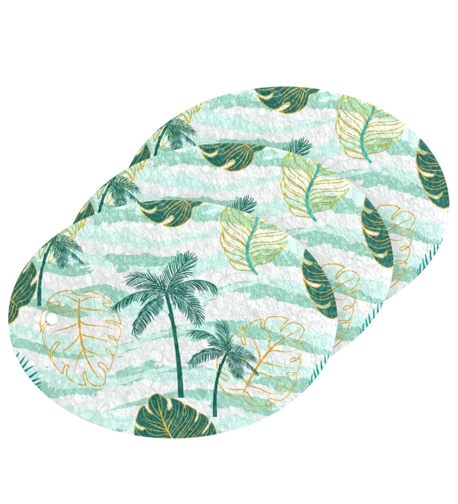 3-Pack Cleaning Kitchen Sponges Oval Tropical with Palm Tree and Leaves Kitchen Cellulose Dishwashing Wood Pulp Cotton - Buy Online on GoSupps.com