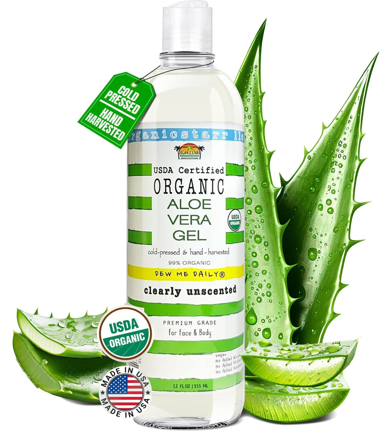 USDA Organic Aloe Vera Gel 12 oz - 100% Pure Cold Pressed Hand Harvested - Skin & Hair Care Sunburn Relief - Chemical-Free Made in USA - Buy Online on GoSupps.com