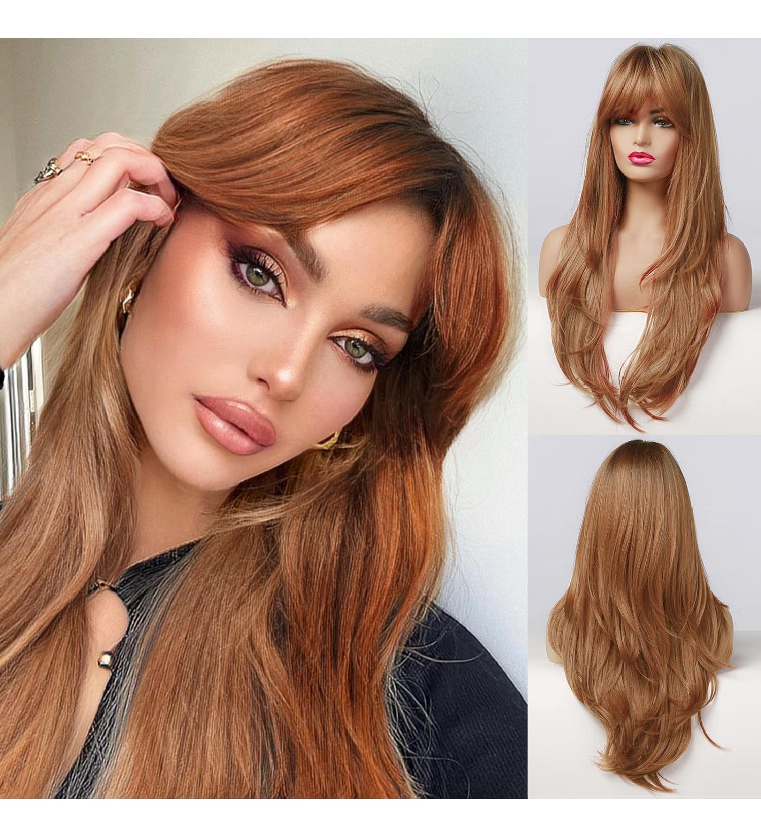 Honybia Copper Wig - Long Orange Synthetic Heat-Resistant Wig for Women | Realistic Golden Brown Ombre Hair for Carnival Costumes & Theme Parties - Buy Online on GoSupps.com
