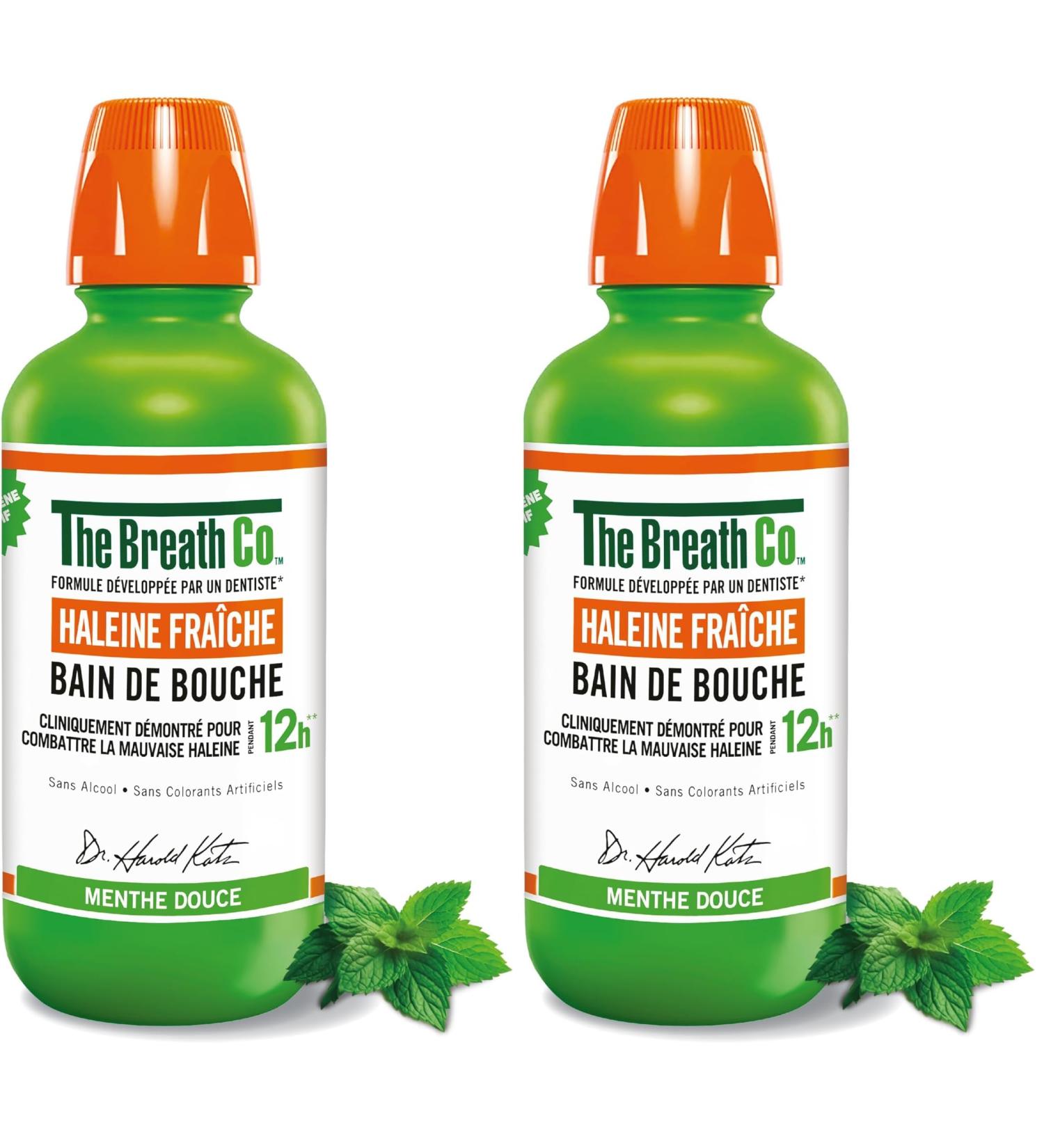 The Breath Co - Bain de Bouche Sans Alcool - Formule d velopp e par un dentiste - Haleine Fra che pendant 12 heures* - Menthe Douce 500ml (Lot de 2) Vert 500 ml (Lot de 2)