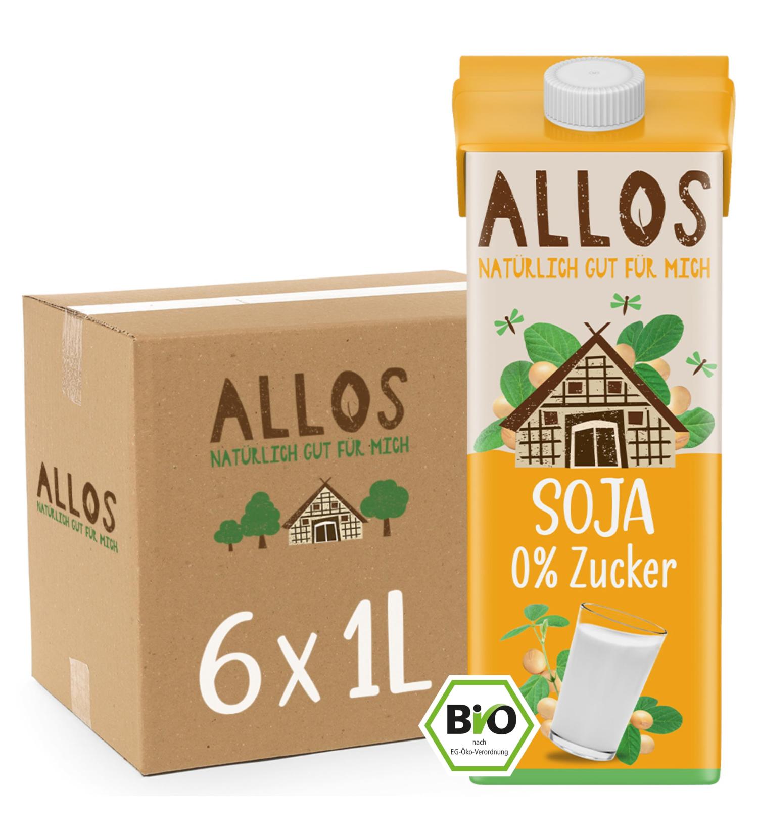 Allos Organic Soy Drink Without Sugar - Vegan Lactose-Free Milk Alternative | 1L (6 Pack) | Plant-Based Soy Beverage - Buy Online on GoSupps.com