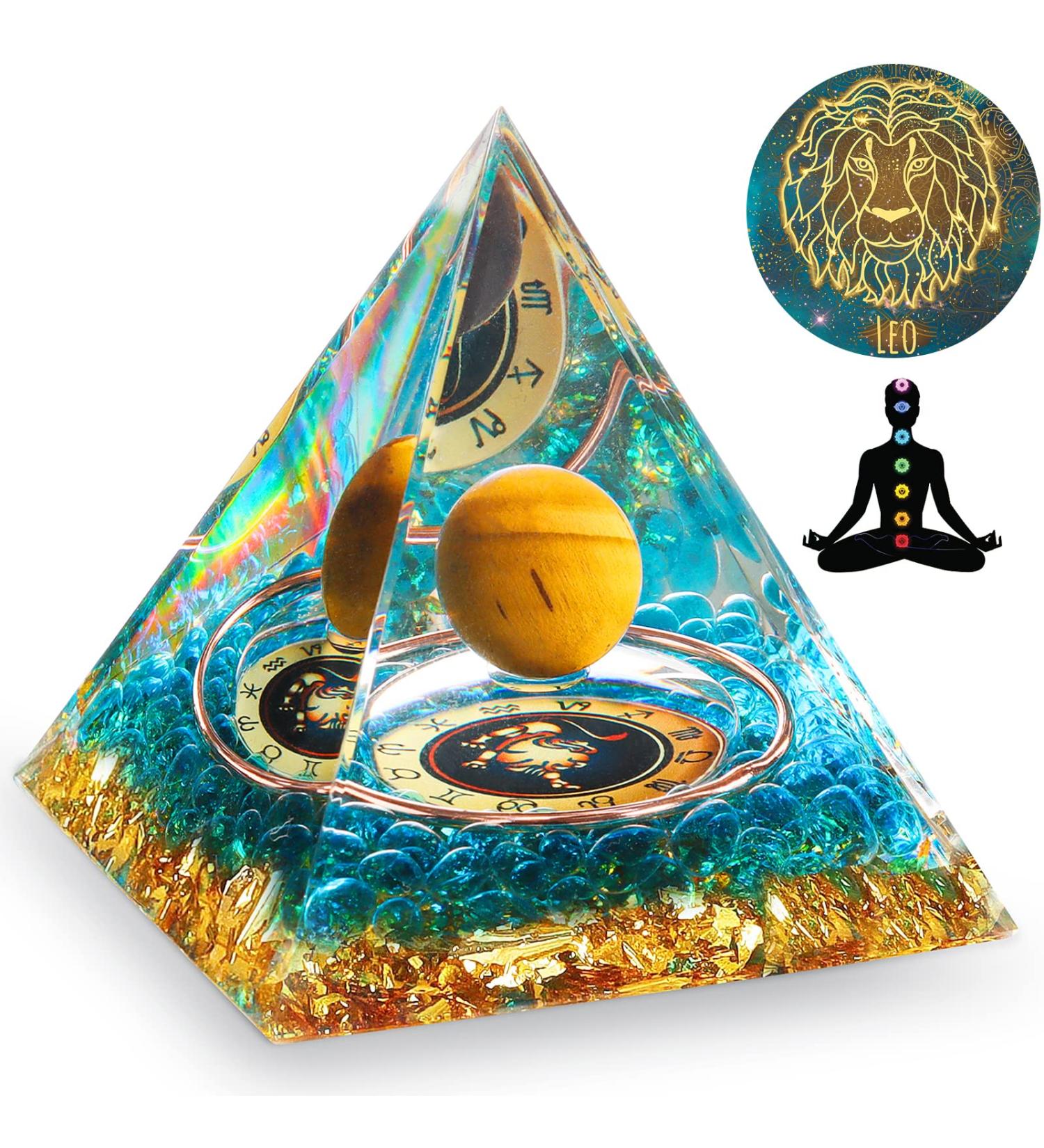 HuiJuKeJi Healing Crystals Leo Orgonite Pyramid with Tiger Eye Stone - Astrology Energy Healing Gift for Leo with Birthstone - 6cm - Buy Online on GoSupps.com