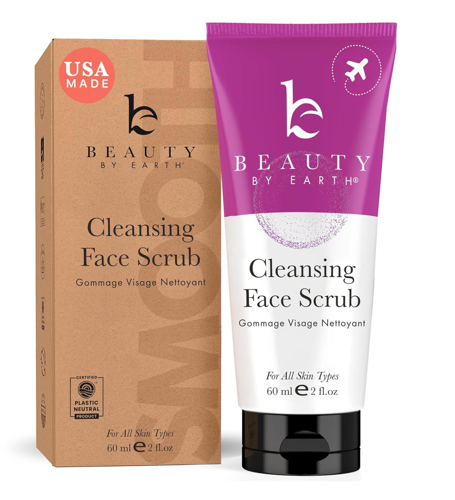 Beauty by Earth Facial Scrub Exfoliator USA Made with Natural & Organic Ingredients  Gentle Exfoliating Face Wash for Sensitive & Acne Prone Skin Removes Dead Skin Cells - 2 Fl Oz - Buy Online on GoSupps.com