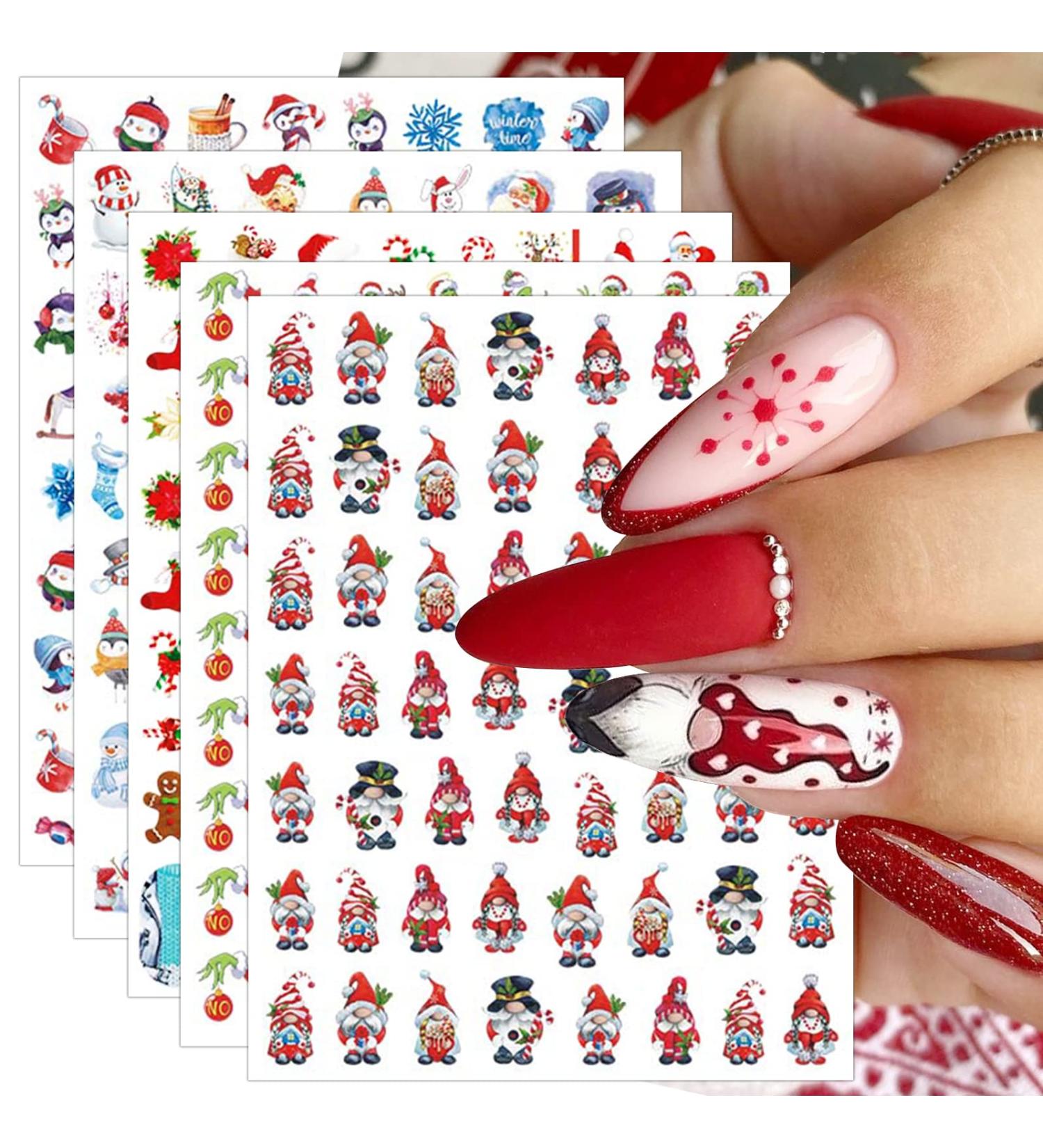 KALEFUL Christmas Nail Stickers 12 Sheets Self-Adhesive Nail Decal Santa Claus Gnome Snowflake Snowman Elk Winter Nail Art Decoration Design Supplies - Buy Online on GoSupps.com