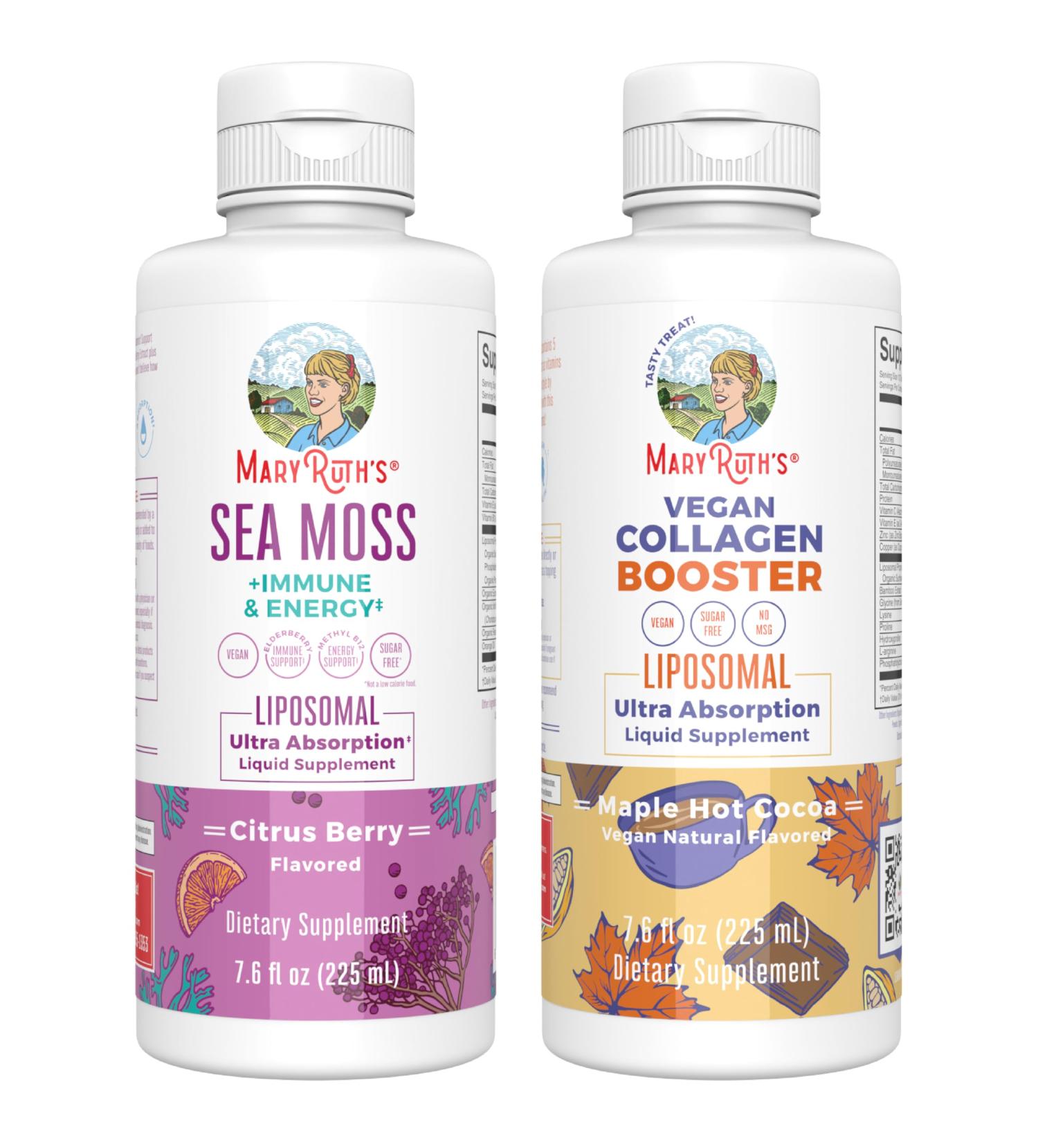 MaryRuth Organics Sea Moss Liposomal (Citrus Berry) & Collagen Booster (Maple Hot Cocoa) | Clean Label Project Verified | Vitamins for Energy Immunity and Overall Wellness | Vegan Non-GMO - Buy Online on GoSupps.com