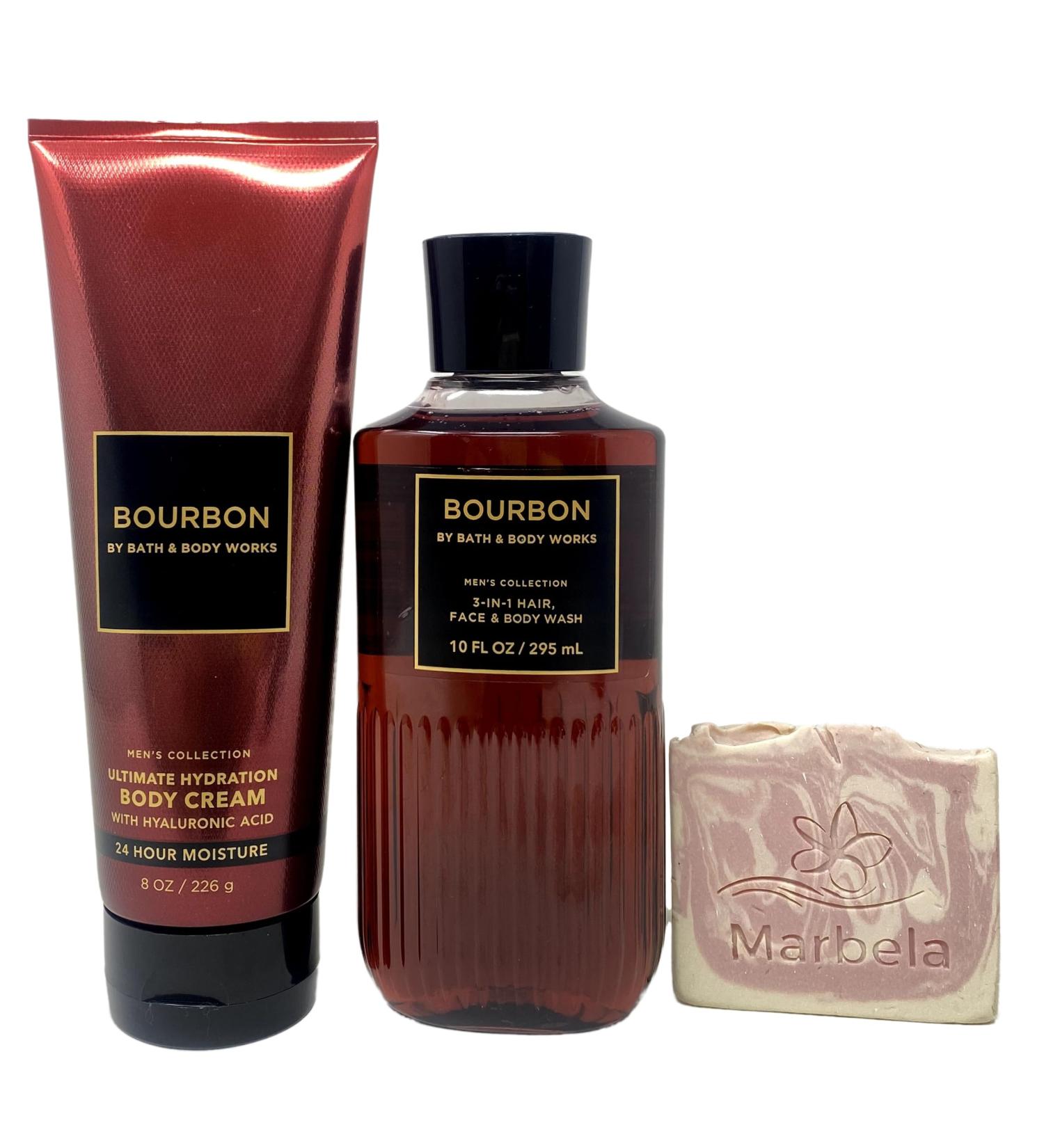 Bath & Body Works Bourbon Men's Collection 2 Piece Bundle - Body Cream and 3 in 1 Hair - Face & Body Wash with a Himalayan Salts Springs Sample Soap - Buy Online on GoSupps.com