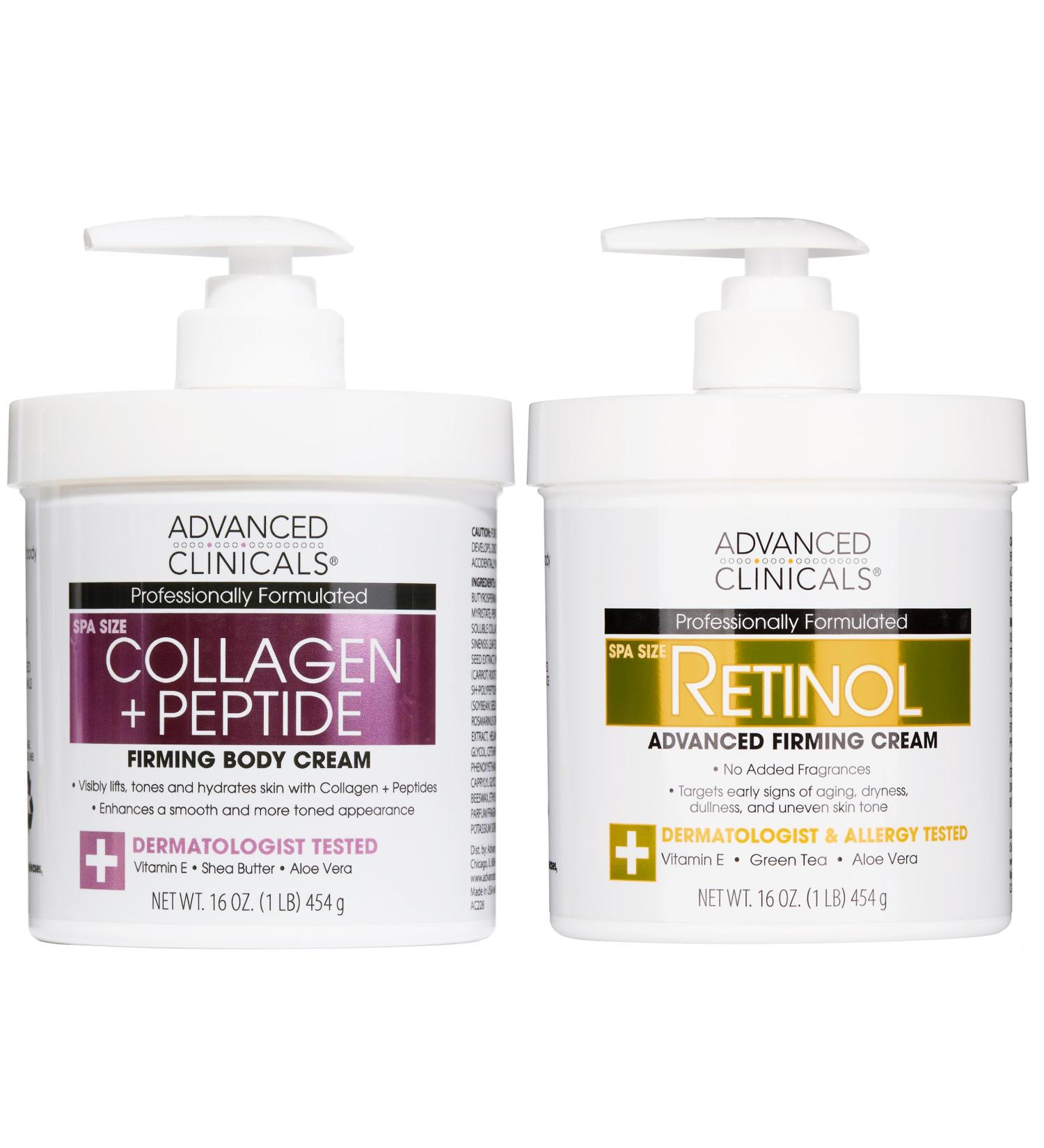Advanced Clinicals Retinol Cream + Collagen Peptides Body Moisturizer & Face Lotion 2PC Skin Care Set | Dry Skin Body Lotion For Women & Men To Help Improve Appearance Of Crepey Skin 2PC Bundle Collagen Peptides Cream + Un  - Buy Online on GoSupps.com