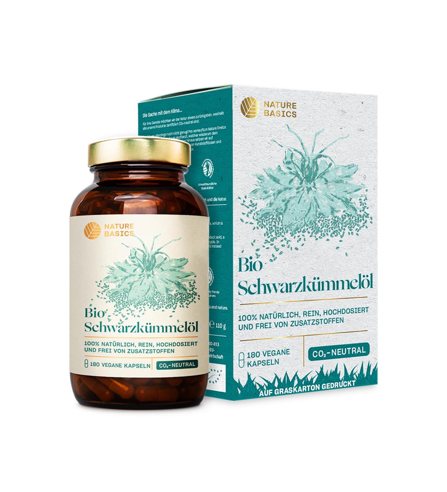 Buy Organic Black Cumin Oil Capsules - 180 High-Dose 500mg | Vegan Sustainable Certified Quality with 250mg Linoleic Acid - Buy Online on GoSupps.com