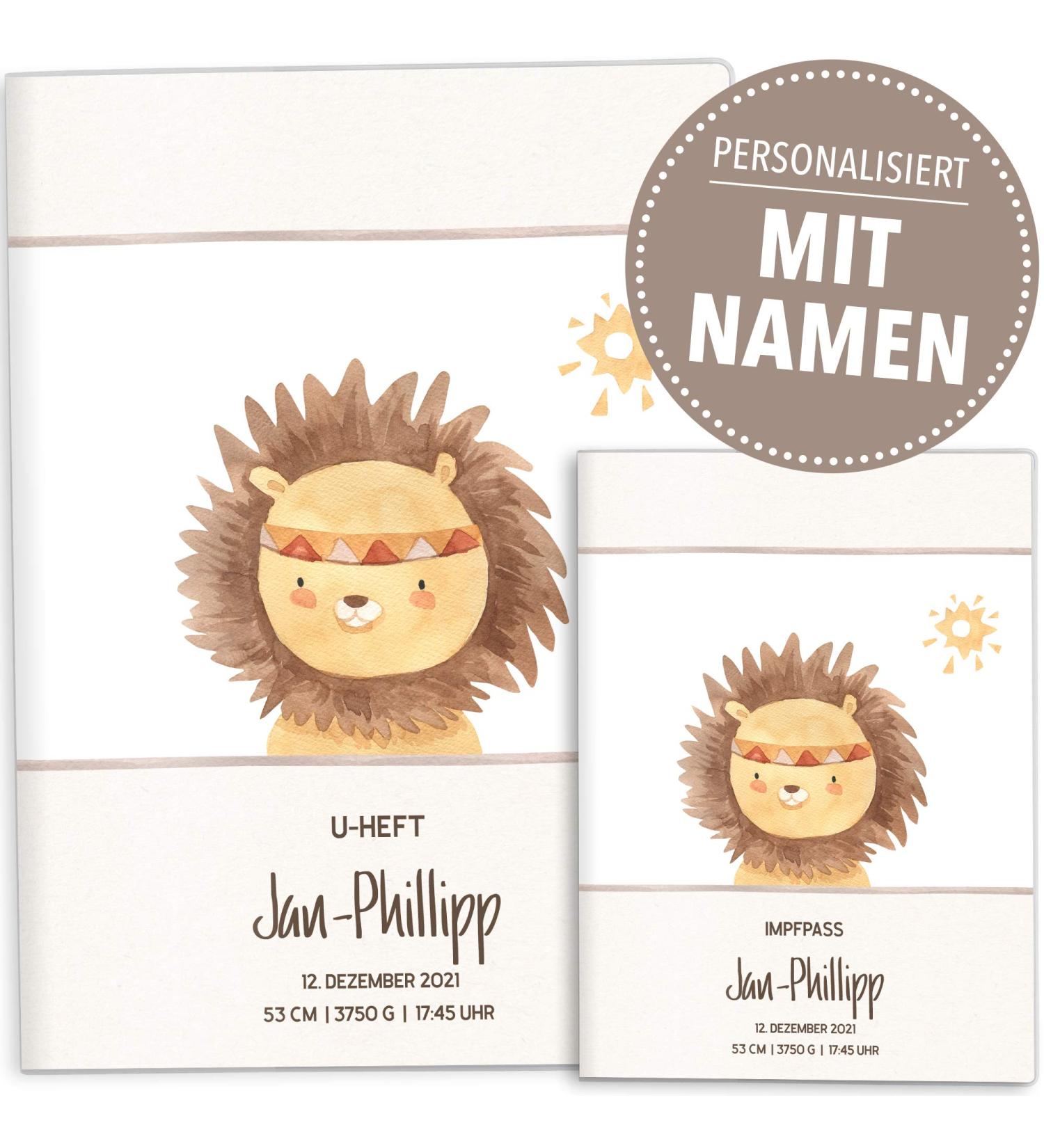 Personalized Lion U-Book & Vaccination Pass Cover Set - Baby Gift Protective Case for Birth Custom Name Indian Friends - Buy Online on GoSupps.com